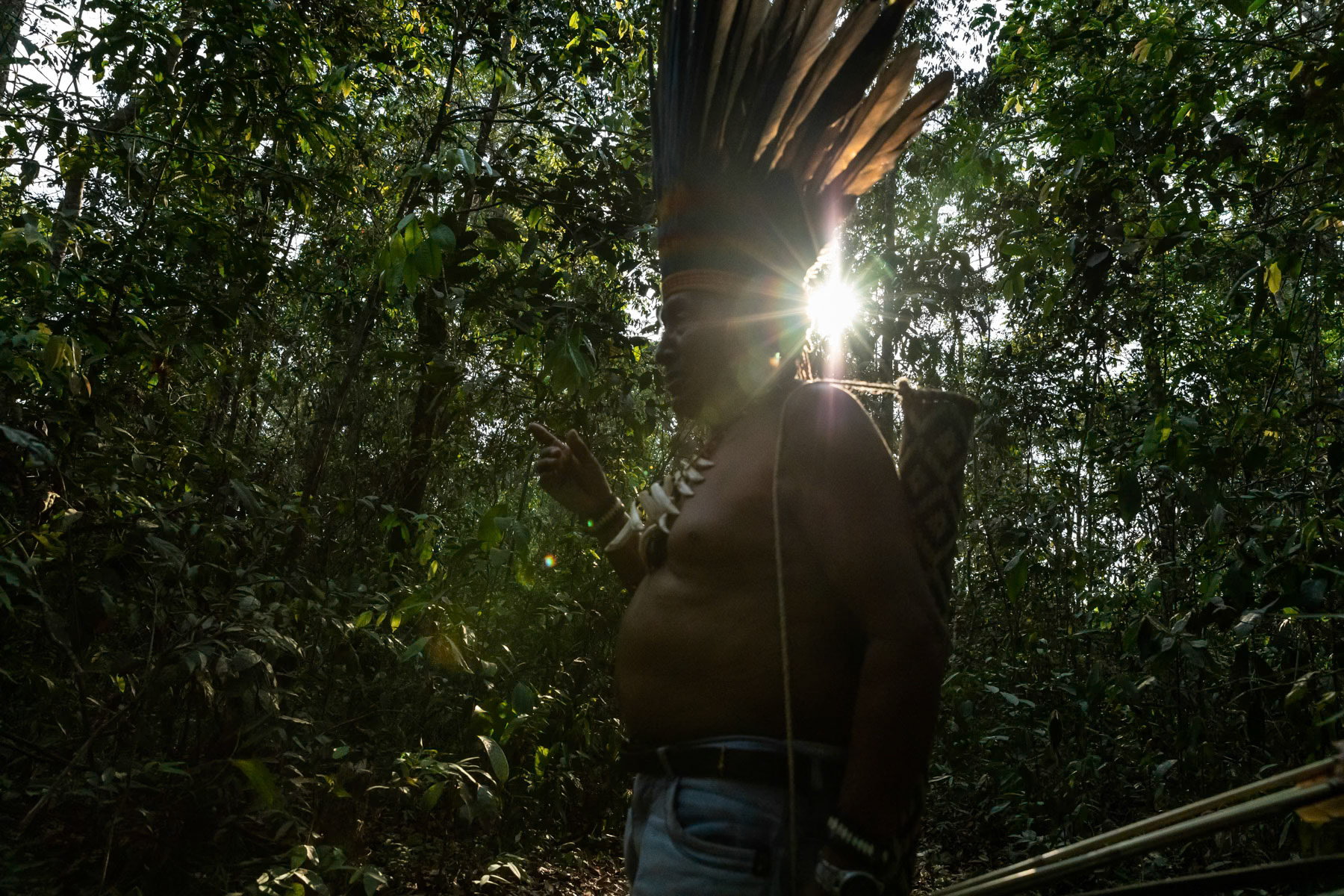 Village chief of the Paresi Indigenous People also called Halit in local language. 42 indigenous settlements are remaining in an area of 10000 km2 near Campo Novo Do Parecis, a city build in 1988 at the start of industrial agriculture expansion paired with massive Cerrado forest deforestation and displacement of indigenous people from their lands. Now a protected area, the original indigenous territory has been reduced by more than 75% since the eighties. Protected indigenous area, Campo Novo, Mato Grosso, Brazil, October 2020