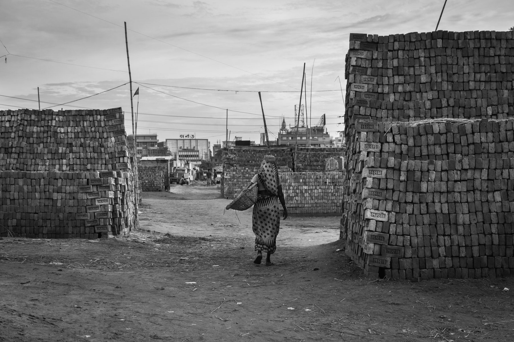 Brick stock pile, Dhaka suburb of Gabtoli, Bangladesh, October 2014