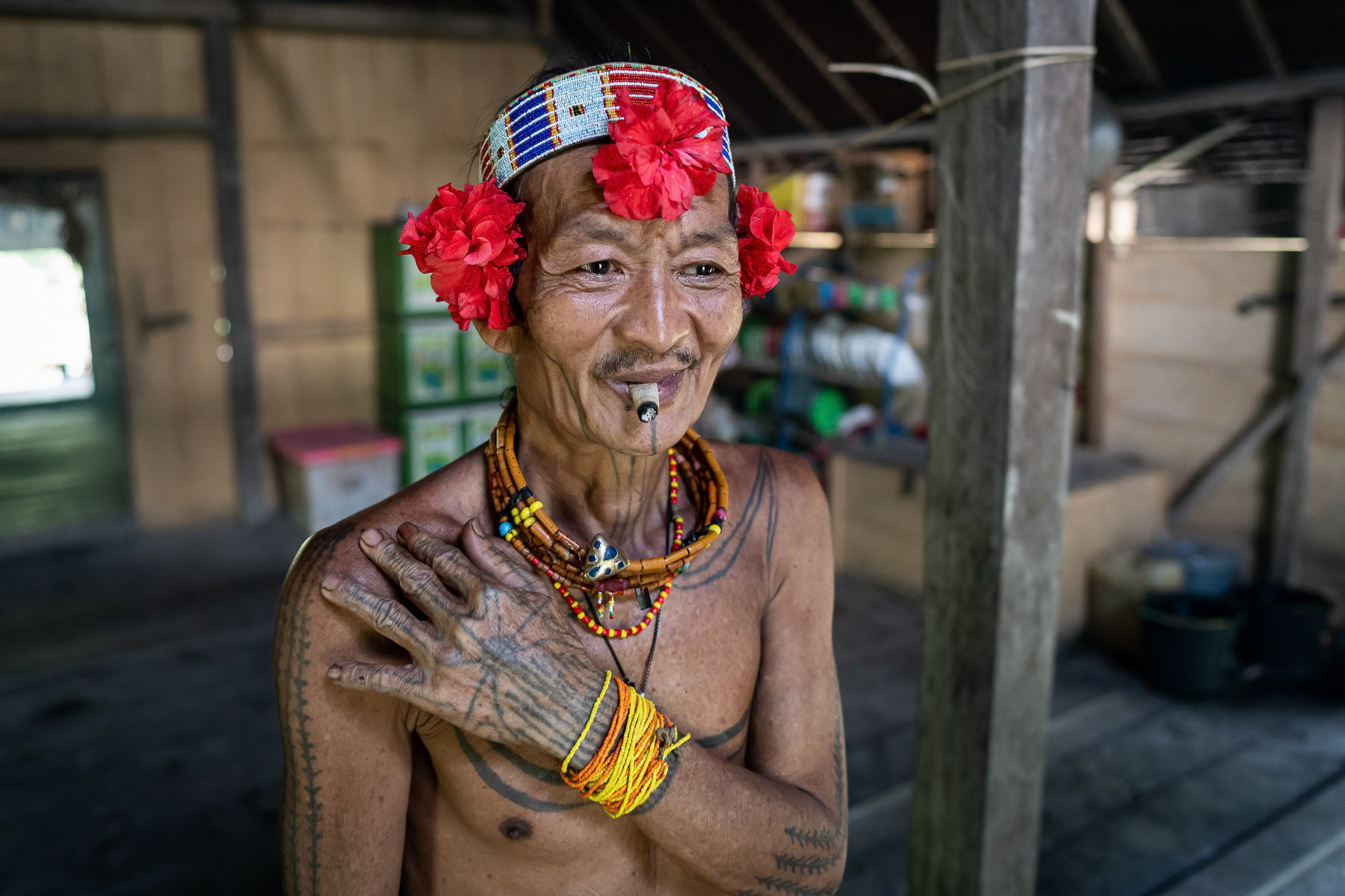 A Shaman of the Mentawai indigenous community. Siberut island, West Sumatra, Indonesia, December 2024