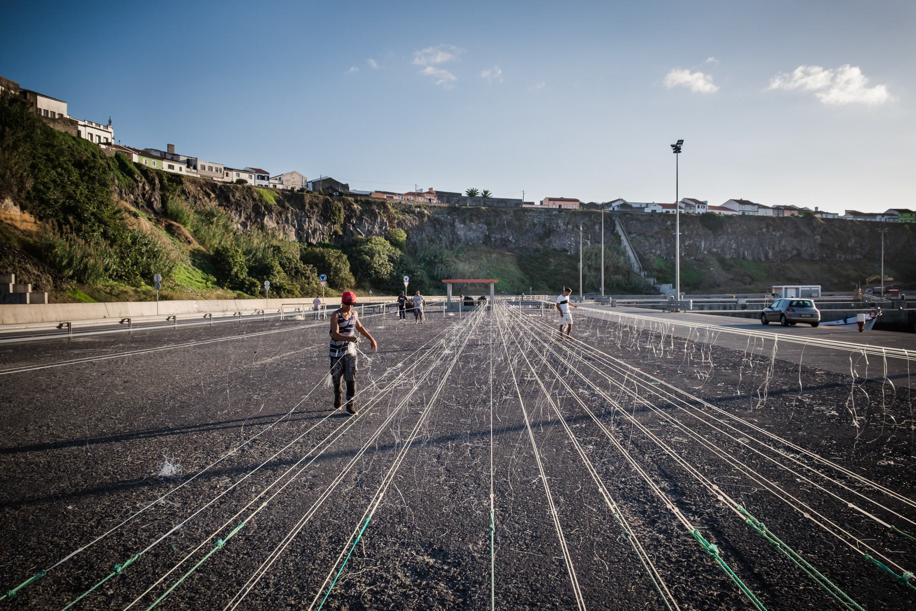 Preparing the long lines for line fishing, a traditional fishing method still widely used by all fishermen in Rabo de Peixe, Azores, September 2018