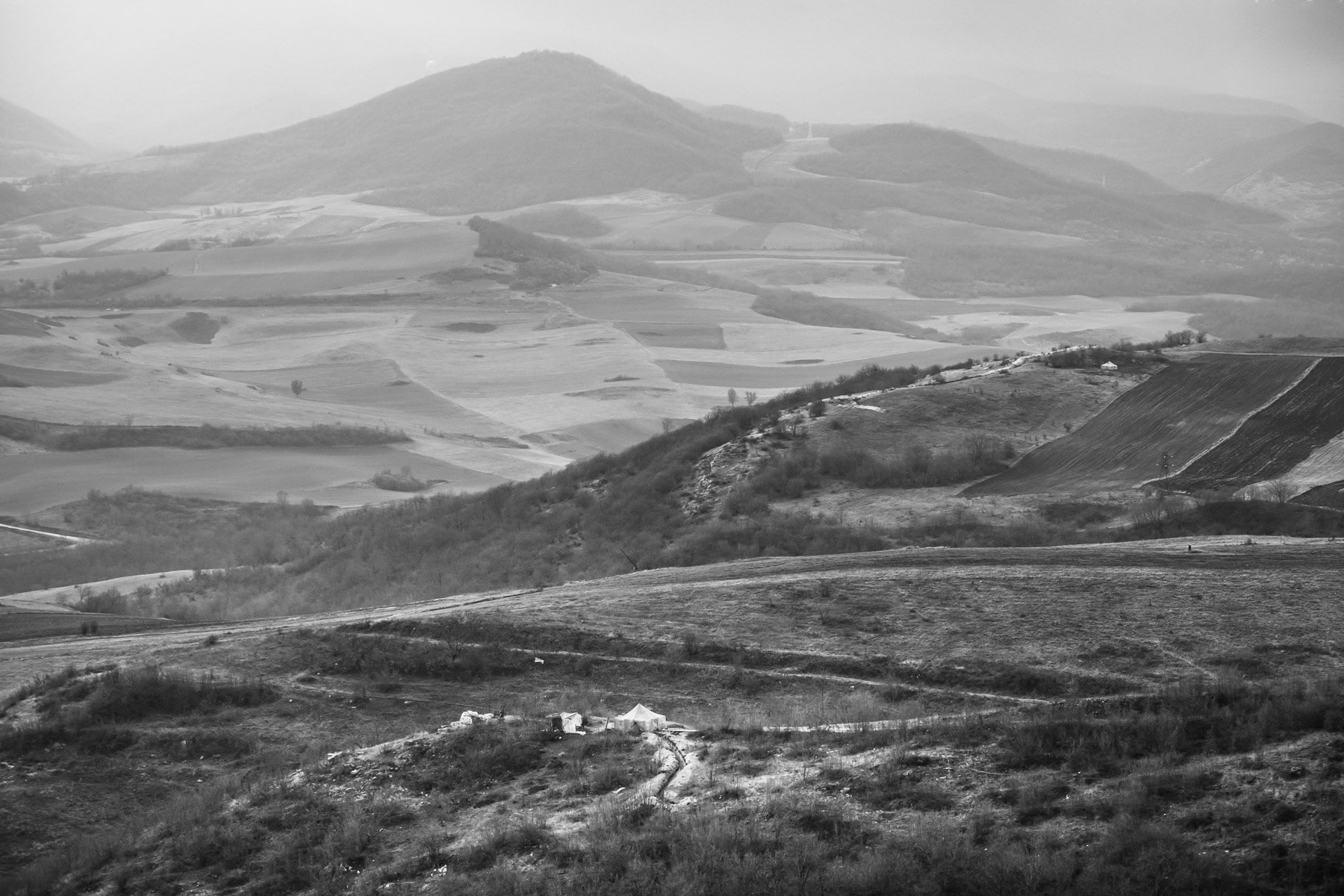 Armenian and Azerbaijani military positions near Shushi. A new reality for the Armenian population since most of southern Karabakh and the town of Shushi were captured by Azerbaijan during the 44-day war. Along the Karmir Shuka - Shushi road. Nagorno-Karabakh, January 2021