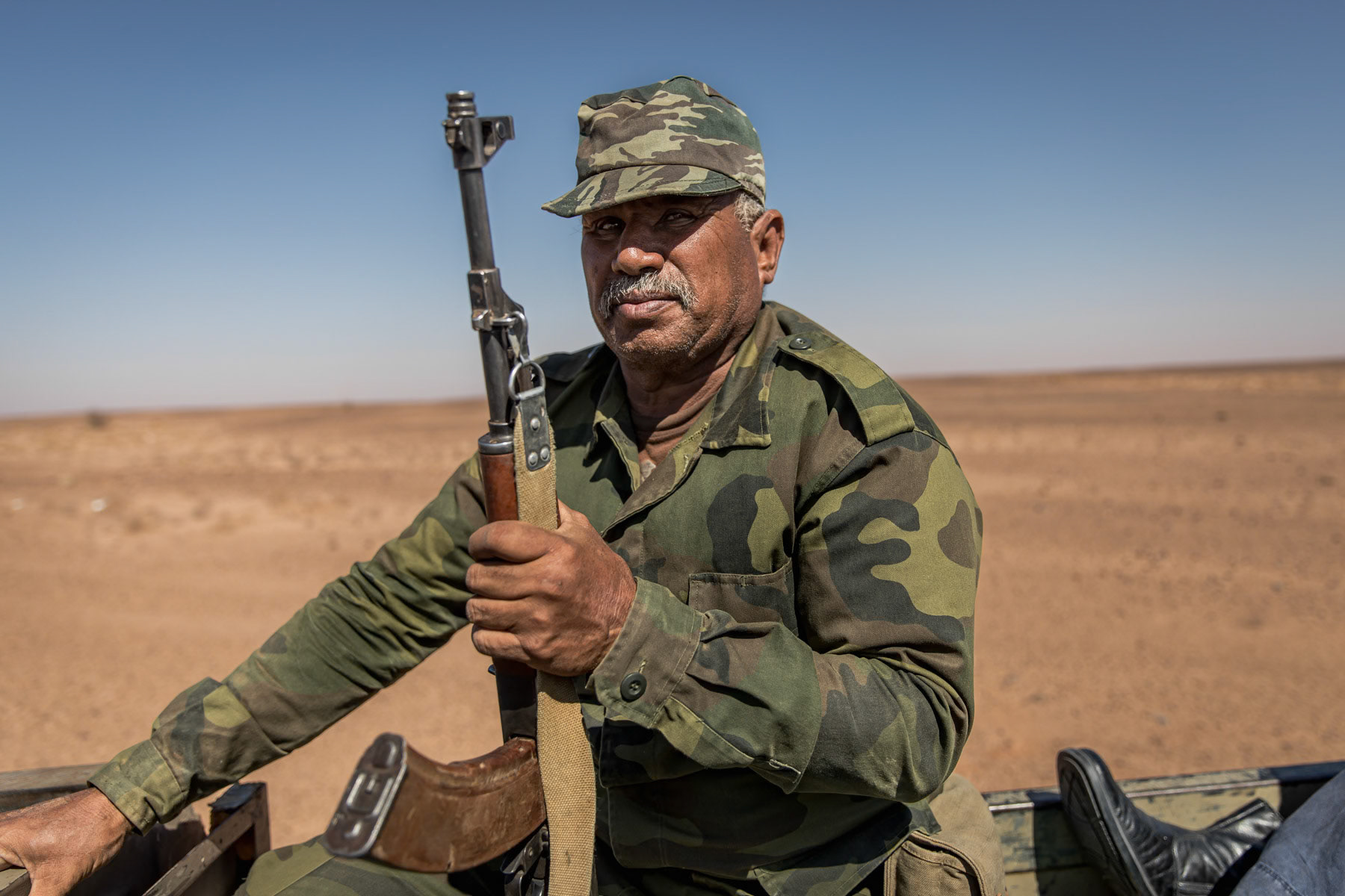 Sahrawi military officer driven to base camp inside the Sahrawi liberated territories of the Western Sahara, October 2021