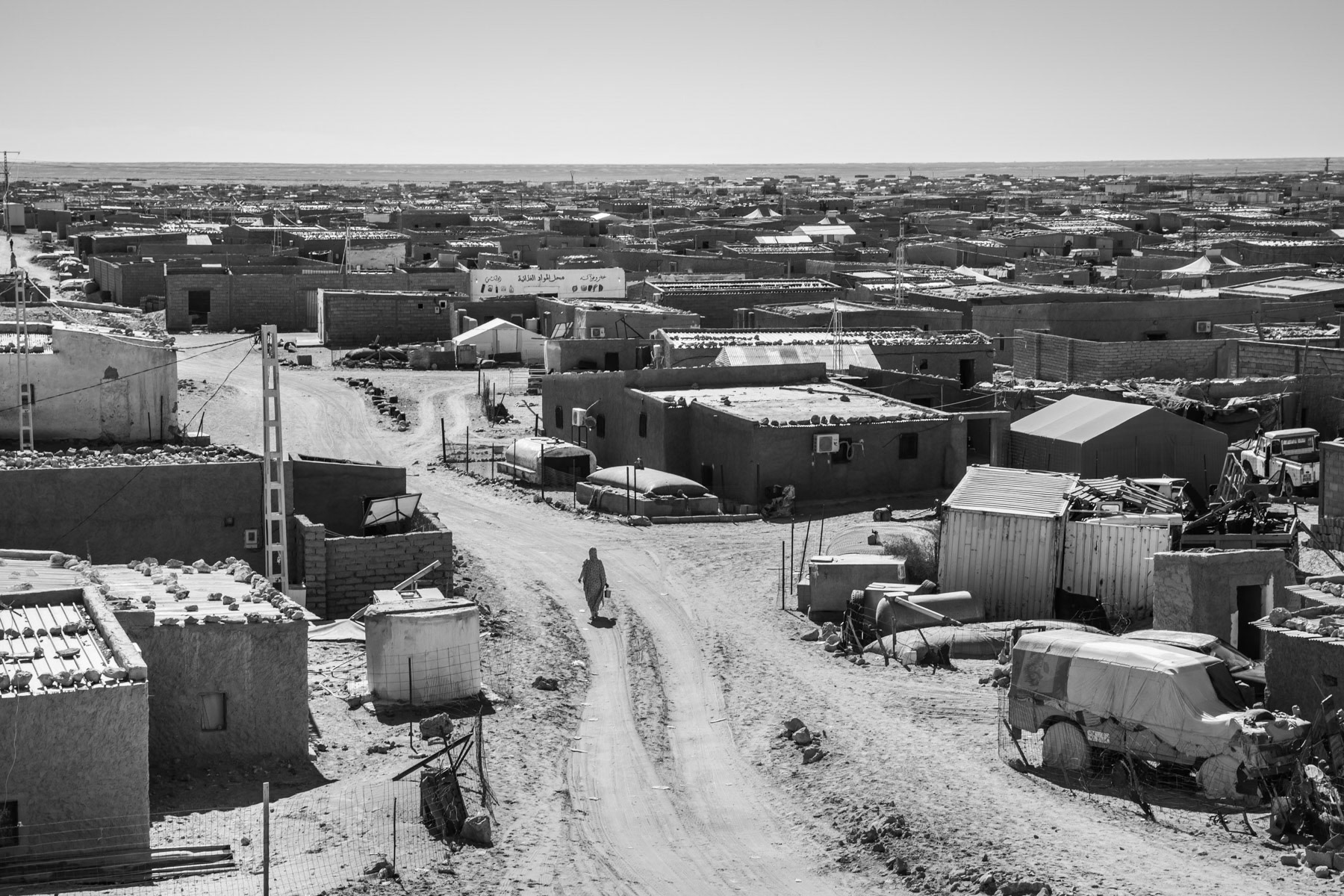 Smara Saharawi refugee camp and its 30,000 residents. The camp was established more than 40 years ago and only during the past 10-15 years have hard shelters replaced tents. Tindouf, Algeria, December 2019