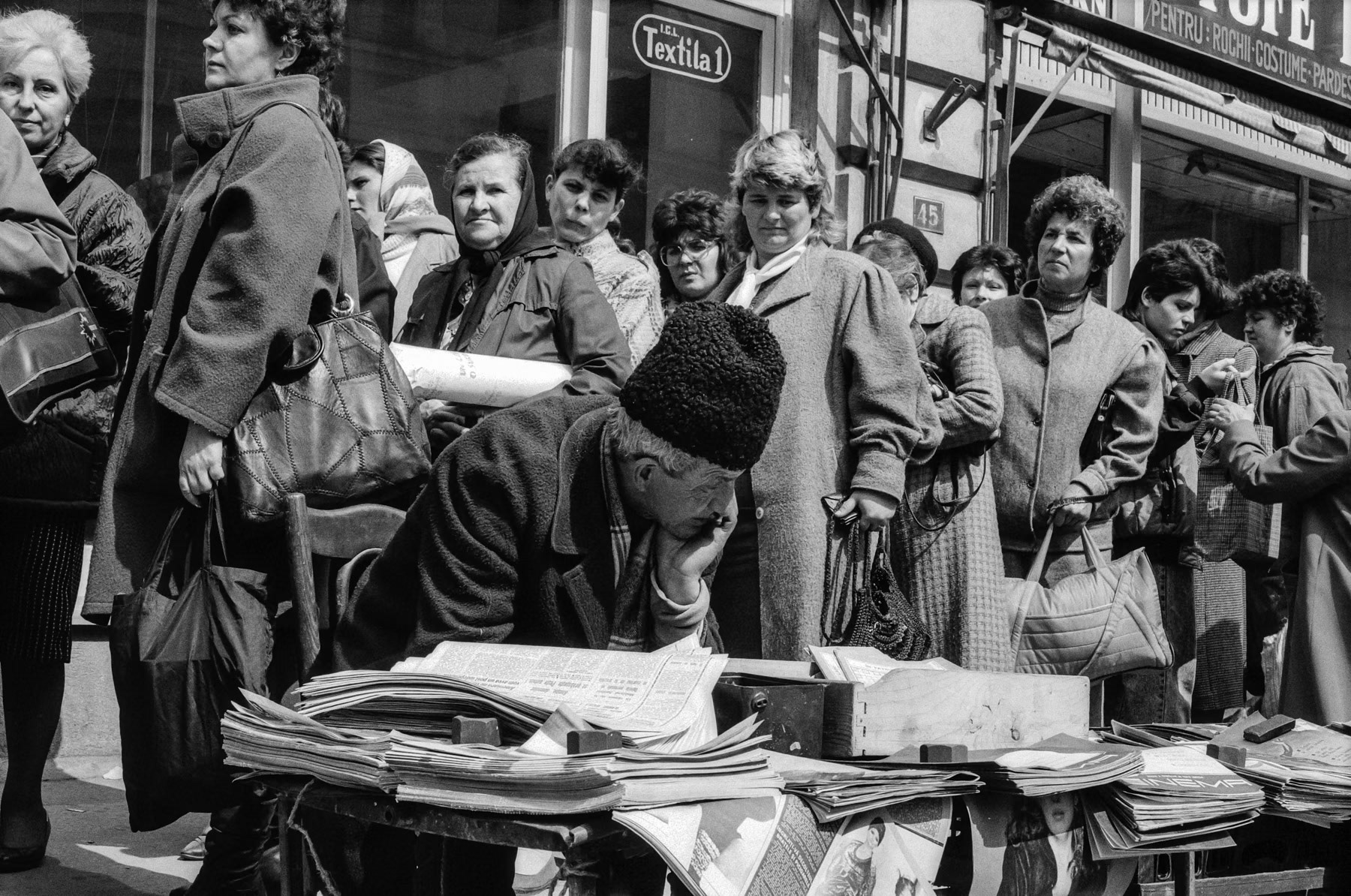 Street scene in Bucharest, Romania, April 1991