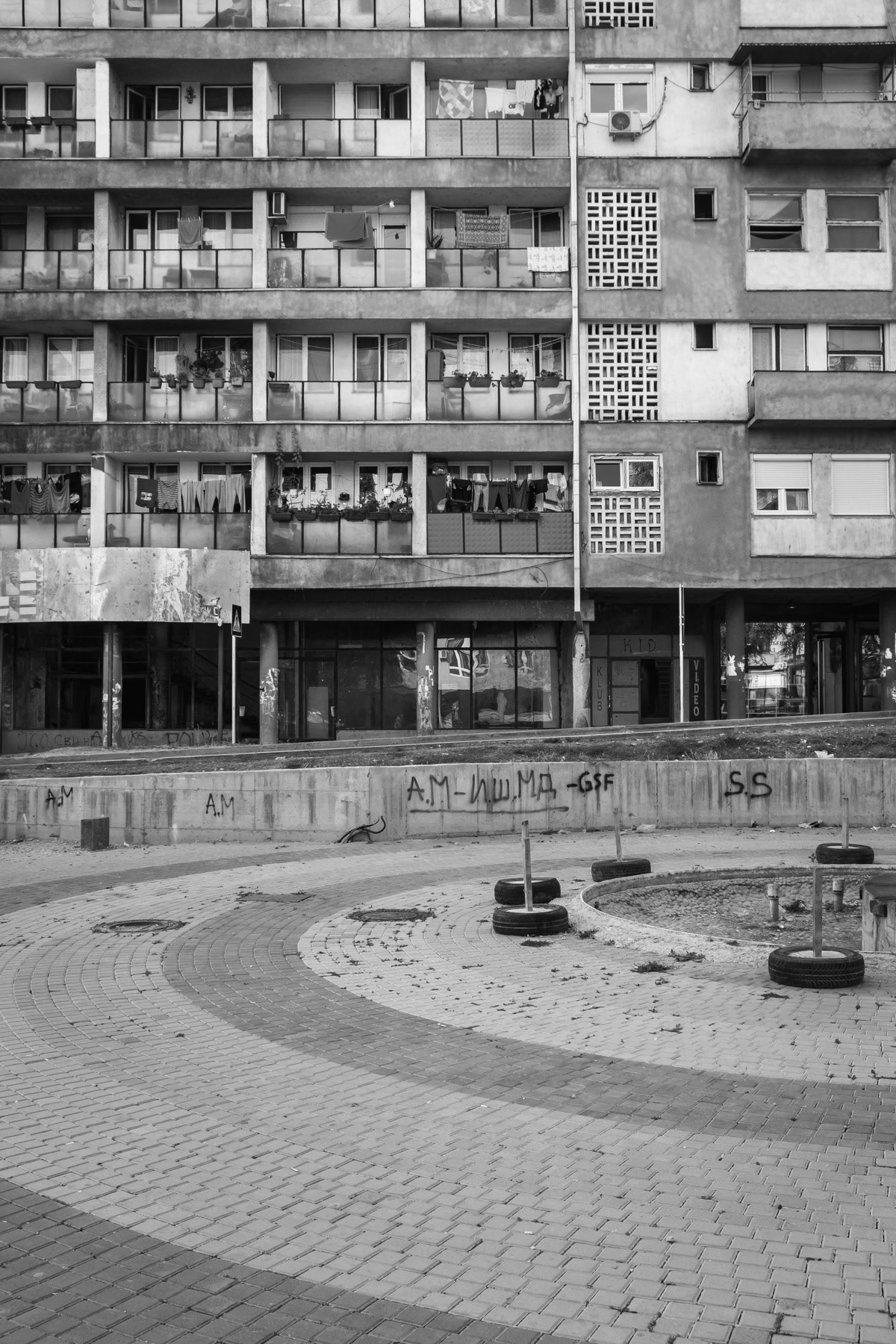 Appartment blocks near the demarcation line between the Serbian and Albanian population of Kosovska Mitrovica, Northern Kosovo, October 2018