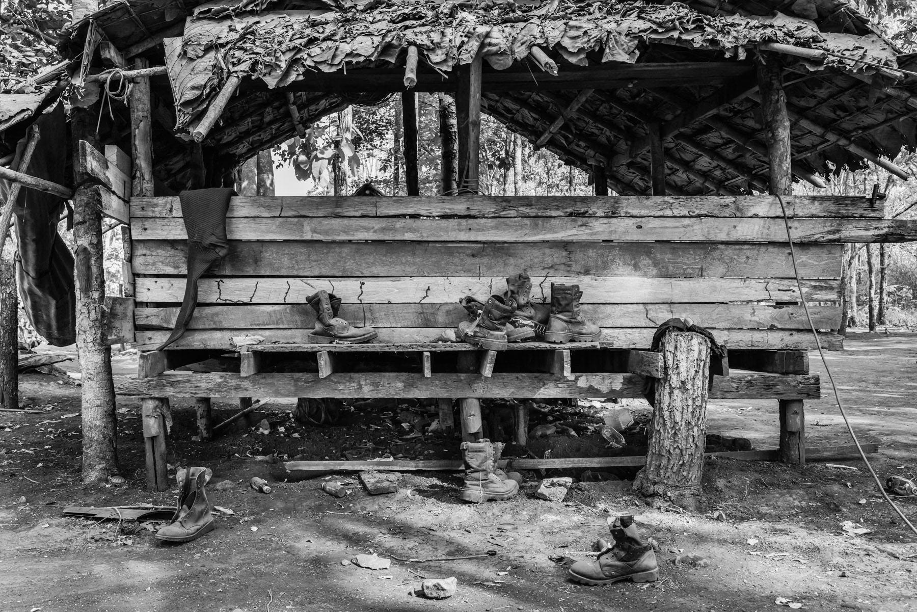 A joined resistance outpost of the Karen National Liberation Army and People Defence Forces in Karen State. Kaw Tho Lei, Kayin, Myanmar, May 2024