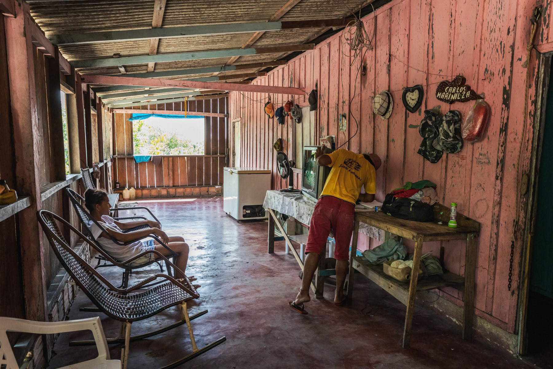 A typical Amazonian house in a remote area only reachable by boat and foot depending of the time of the year and the water level. Urubu river basin one hour from the samll town of Lindoia the last place reachable by road. Amazonas state, Brazil, October 2020