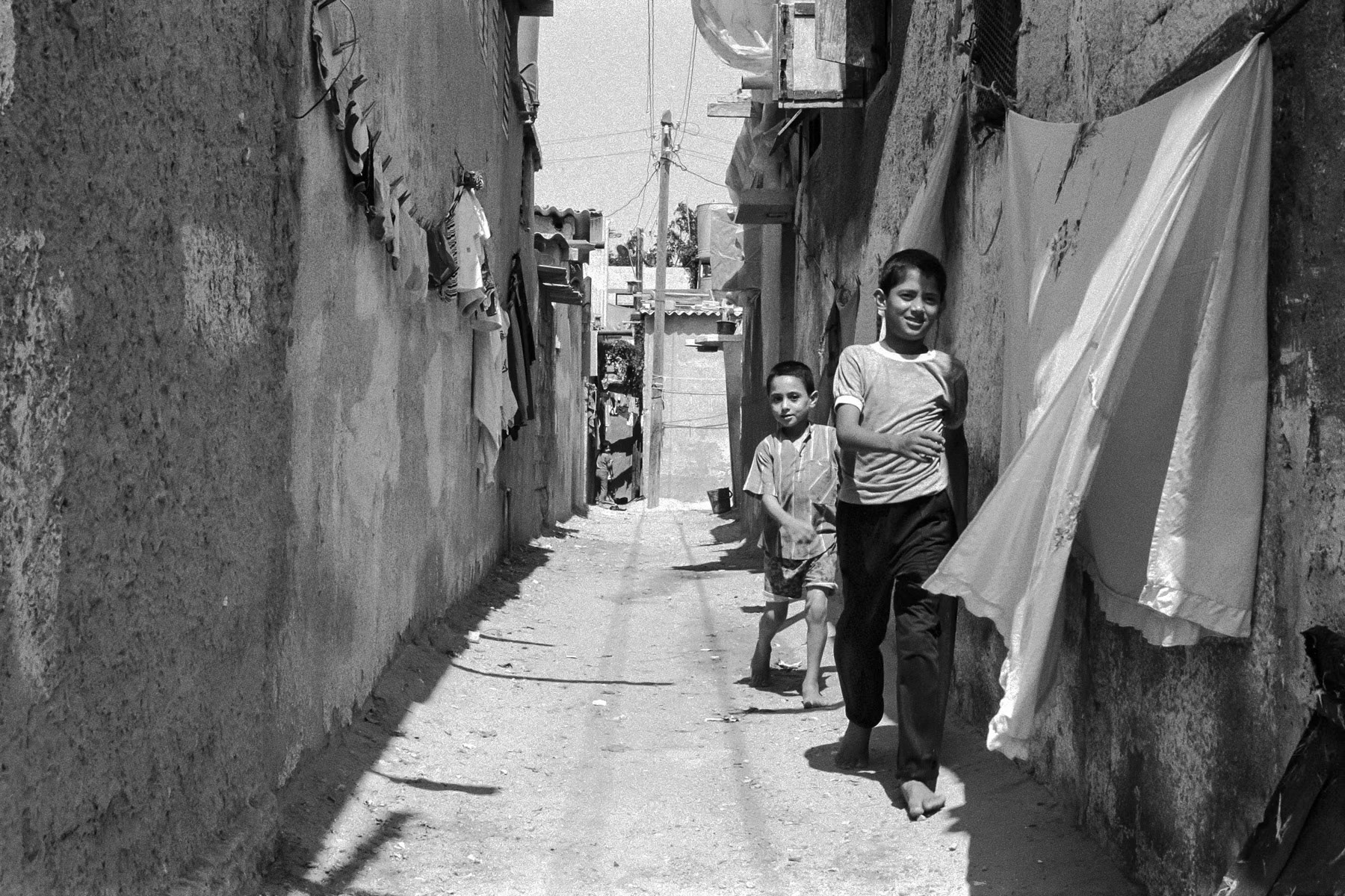 One of the numerous narrow alleys of Dheisheh refugee camp, West Bank in the Palestinian Occupied Territories, 1992