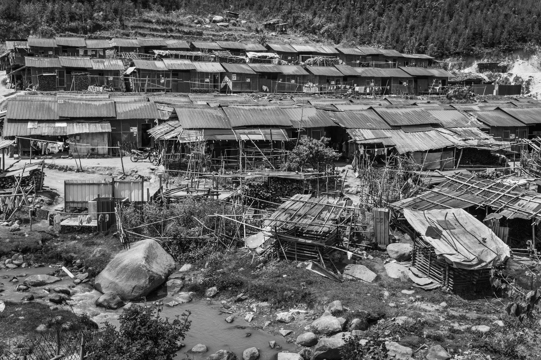 Nhkawang Pa IDP camp in the mountains of northeastern Kachin State. Over 1700 displaced Kachin live in this camp since 2012 and restart of hostilities between Myanmar military and the Kachin Independence Army (KIA). Mai Ja Yang in KIA controlled territory, Myanmar, April 2019