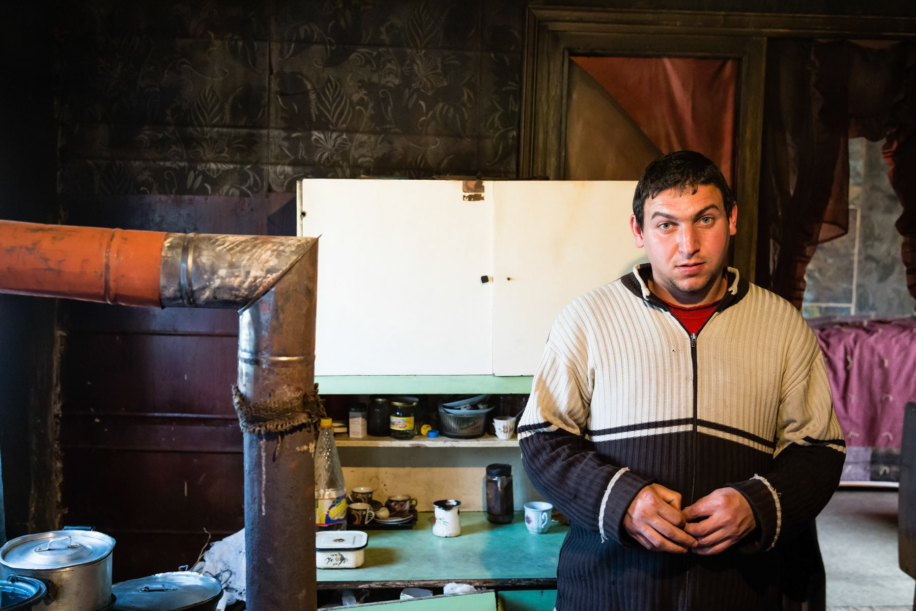 Kitchen corner, domik settlement in Vanadzor, Armenia, March 2014