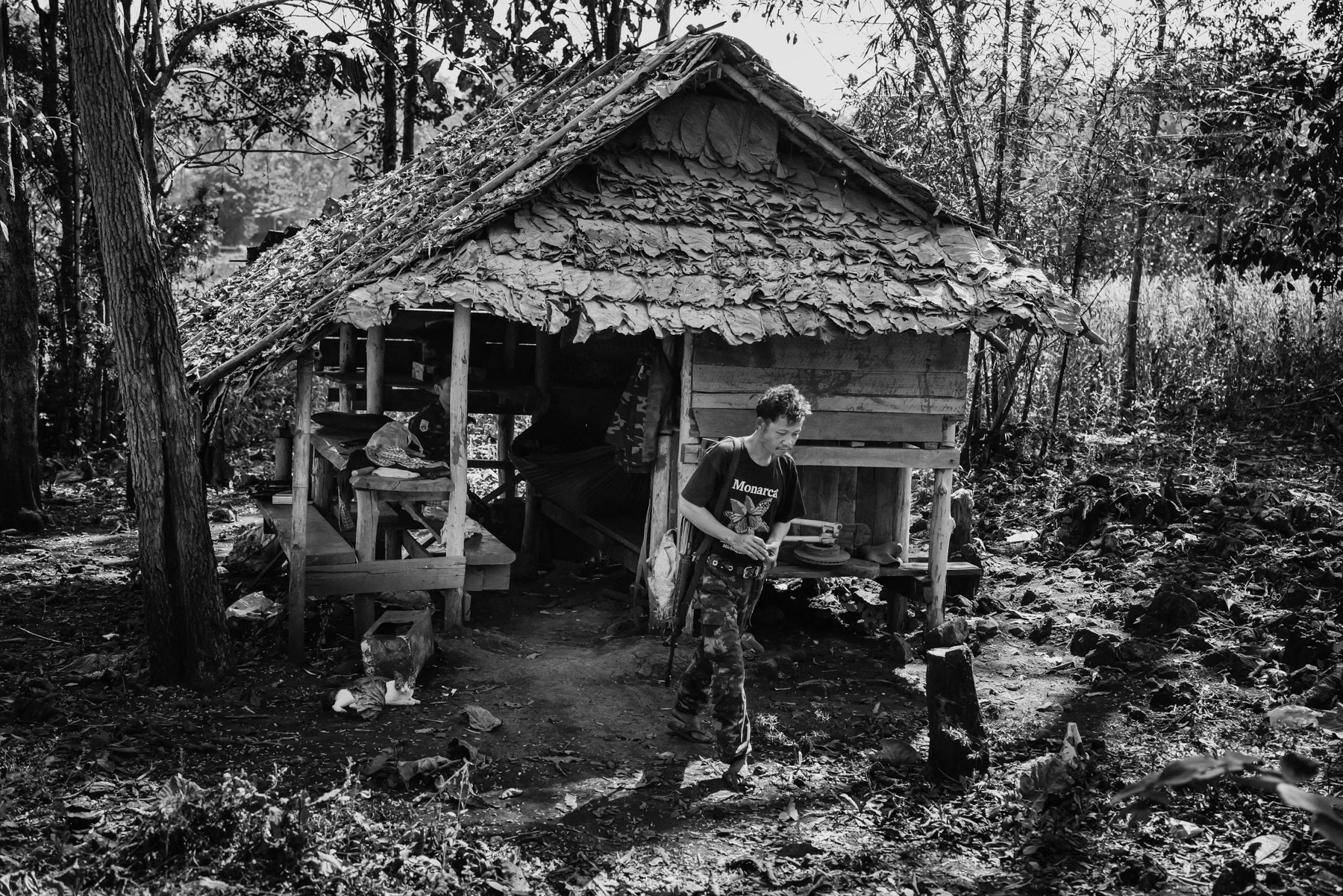 Soldiers of the Karen National Liberation Army (KNLA) at an outpost near the Kanele frontline in Karen State, Myanmar, January 2024