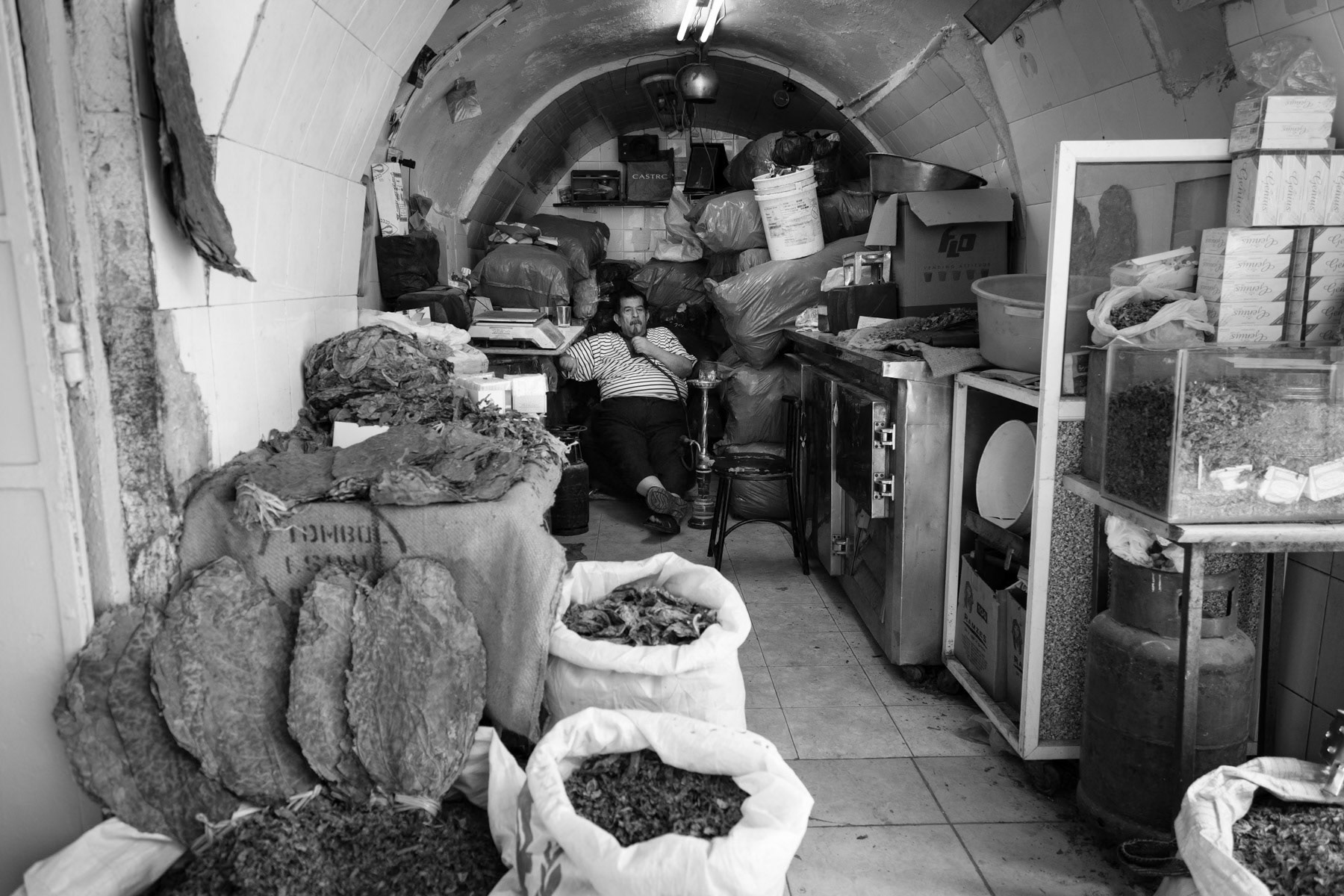 Tobacco is widely cultivated in the northern West Bank. Nablus market, Palestine, May 2014
