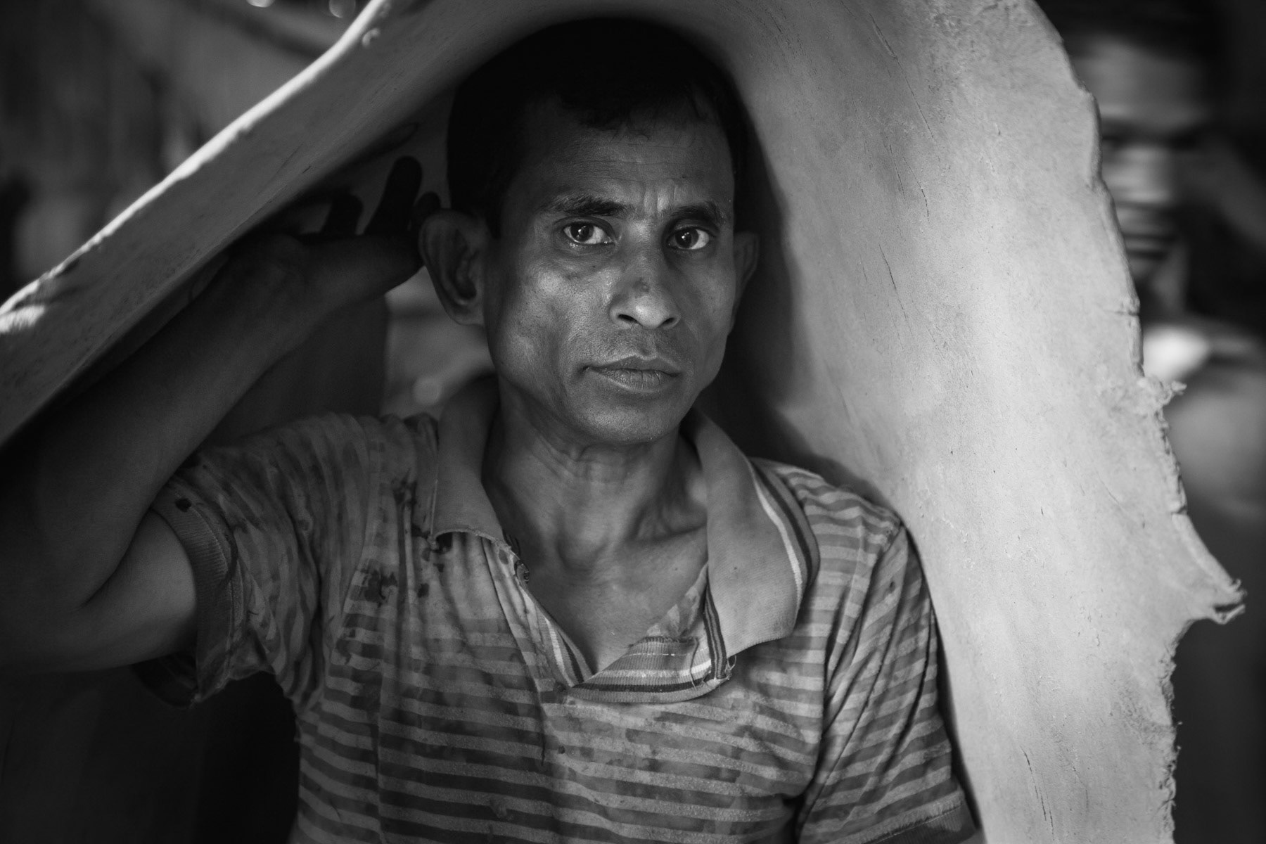 Leather after the tanning process, Hazaribagh tanneries, Dhaka, Bangladesh, October 2014