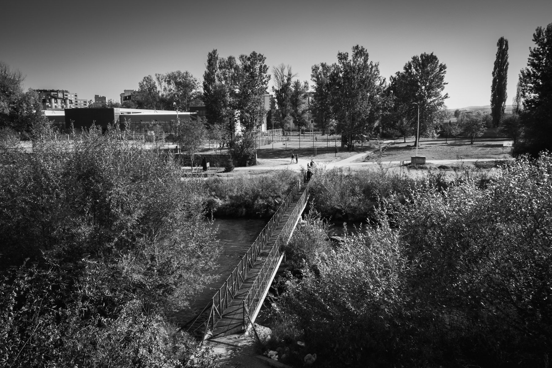 The Ibar river marking the demarcation of the Albanian and Serbian parts of Kosovska Mitrovica, Northern Kosovo, October 2018