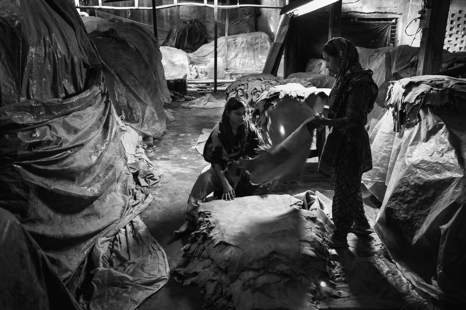 Sorting the finished leather, Chittagong tanneries, May 2015