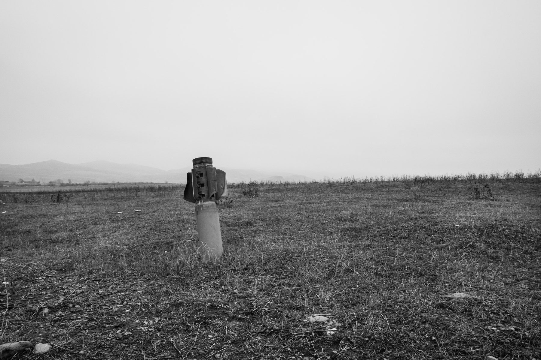 A rocket from a Russian built "Smerch" multiple rocket launcher able to fire 12 rounds in less than 40 seconds over a distance of 70 to 90km. Battle fields between Khramort and Aghdam. Nagorno-Karabakh, December 2020