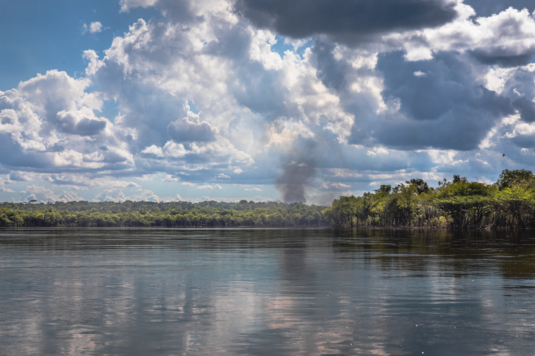 A fire to clear land for subsistance agriculture or for infrastructure development. The area attracts more and more groups that come fishing creating a higher demand for touristic infrastructure and ultimately access roads. Amazonian rainforest, Brazil, November 2020