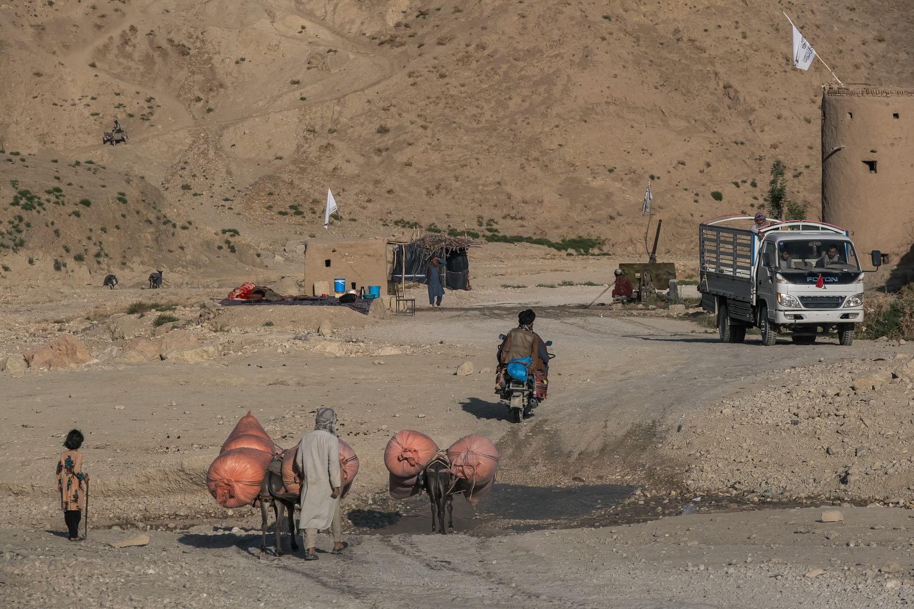 Local villagers passing a Taliban check-point in the Tangi-Shadian Valley. Northern Afghanistan, September 2024