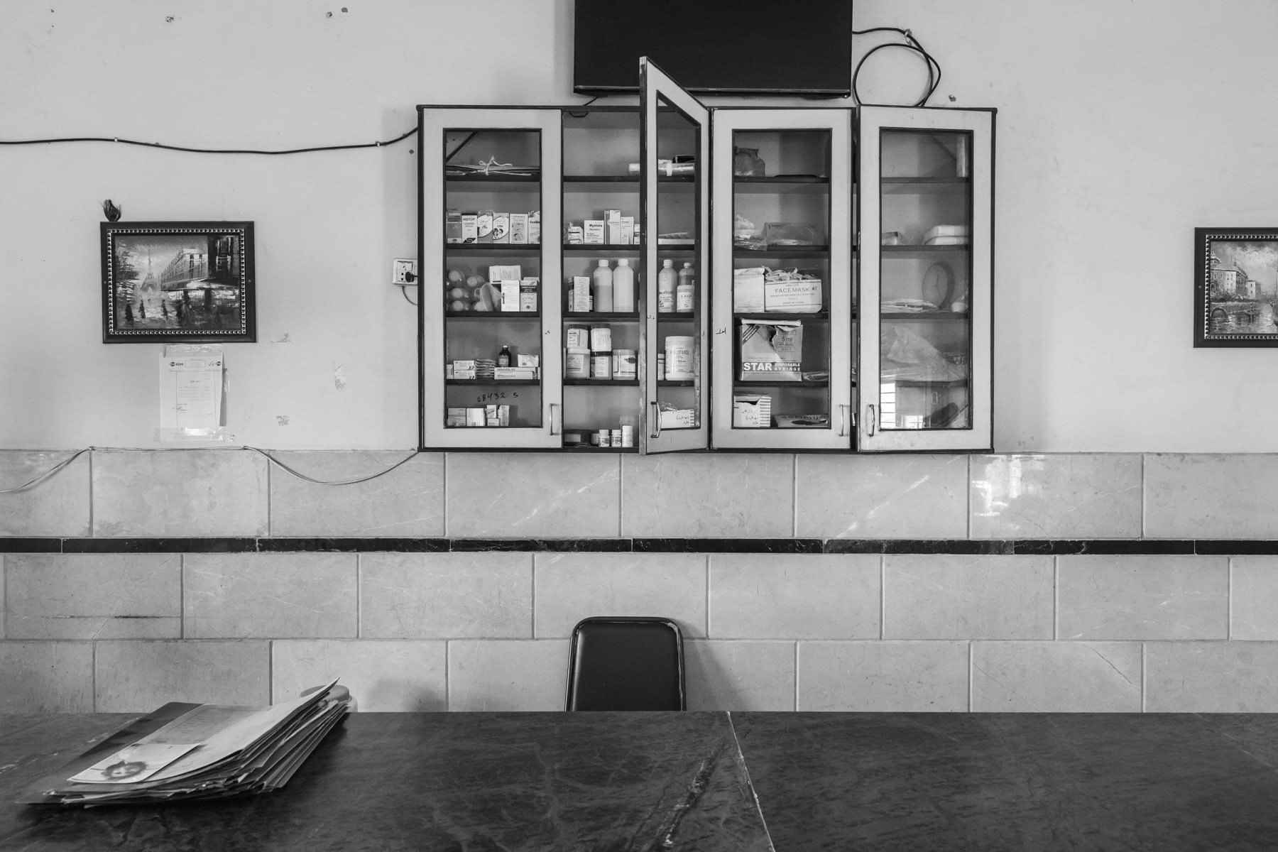 Desk of the duty doctor at the drug addict dispensary, Karachi, Pakistan, March 2018