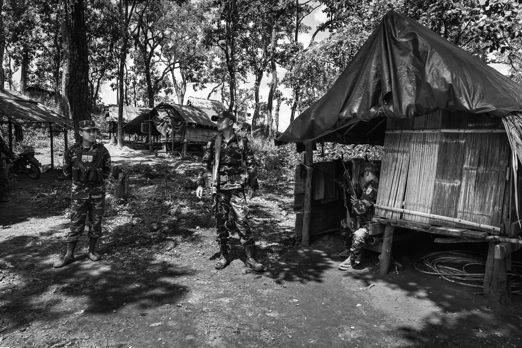 Karen National Liberation Army (KNLA) barracks at a frontline position in Karen State, Myanmar, September 2024