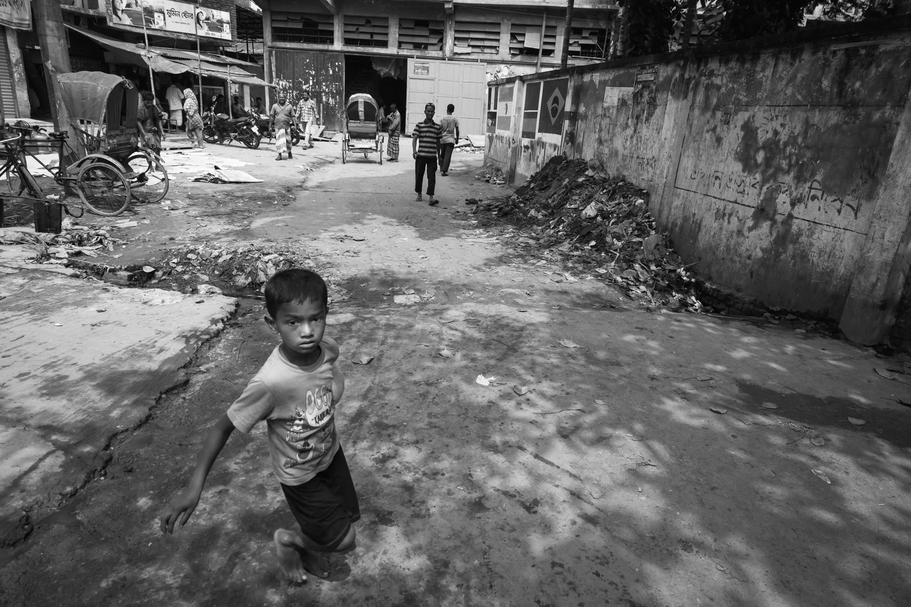 Hazaribagh neighbourhood in Dhaka and one of its two hundred thousand residents and 250 tanneries, Bangladesh, October 2014