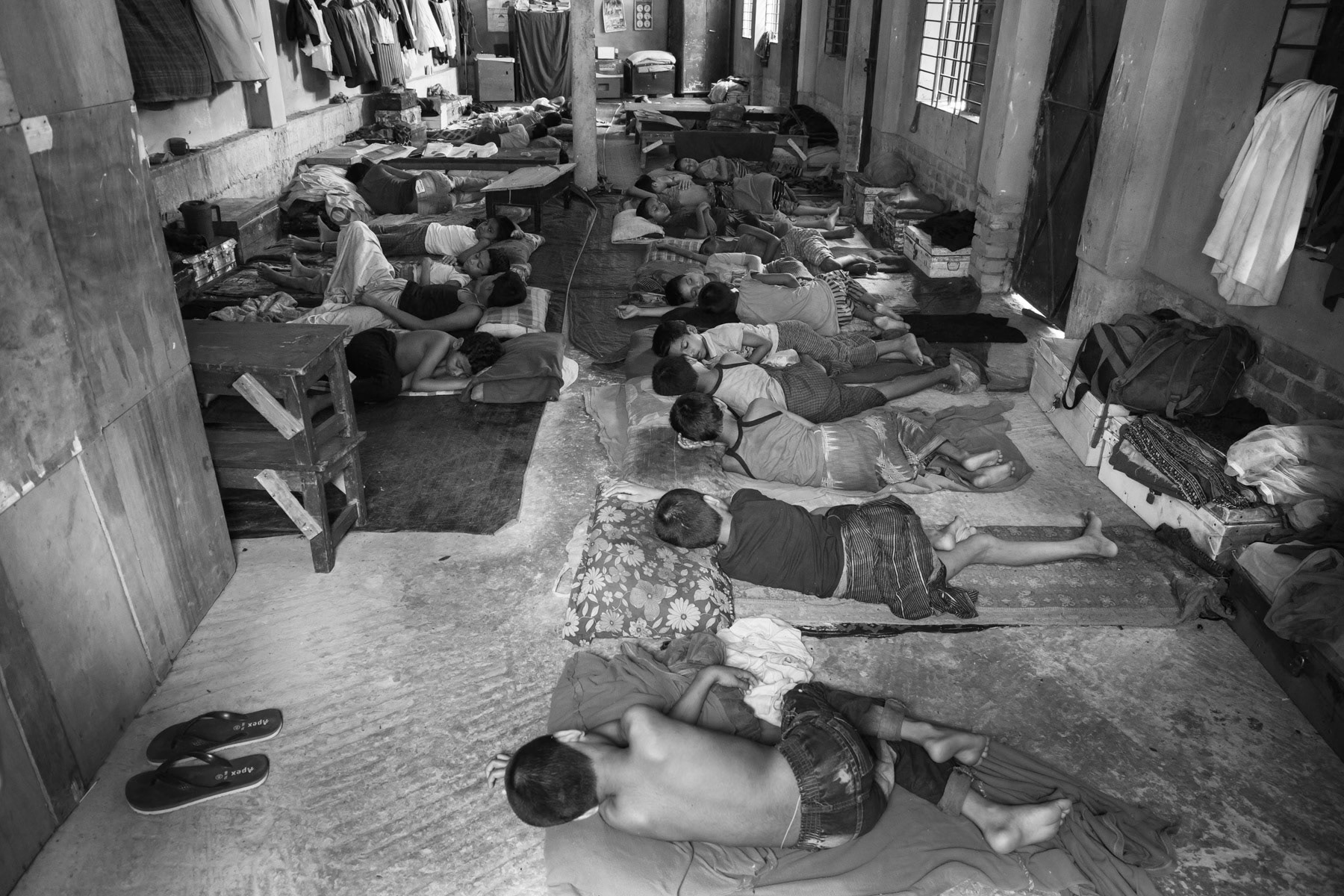 Rest between classes, the first lecture starts at four in the morning. Coranic school in Jhowtila Bihari camp, Chittagong, Bangladesh, May 2015