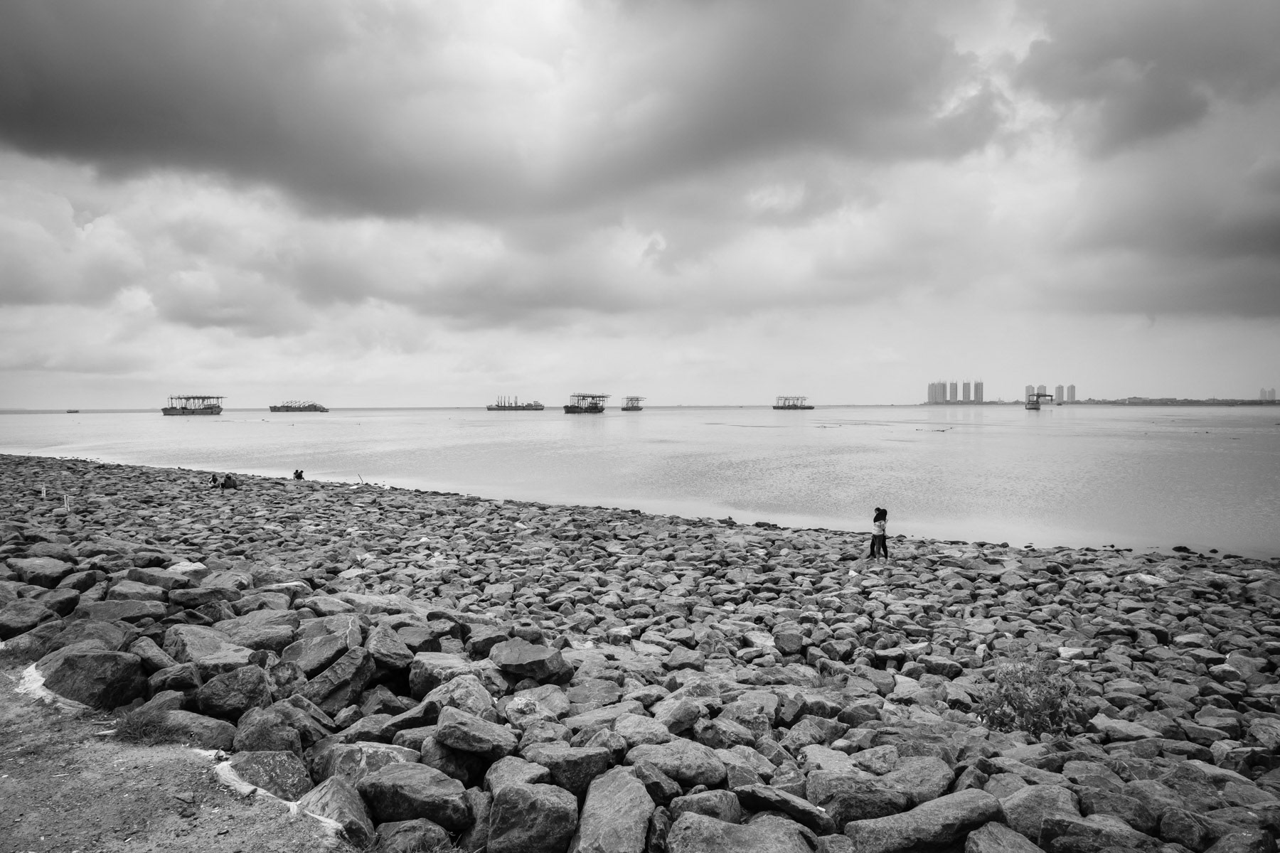 Pantai artificial island being developped as an exclusive real estate secluded area. Such real estate development projects have a very nefast environmental and social impact, such as blocking natural river outflow, depleting drinking water reserves provoking soil sinking, and changing sea currents affecting fish reserves. Pantai artificial island, Jakarta, Indonesia, March 2020
