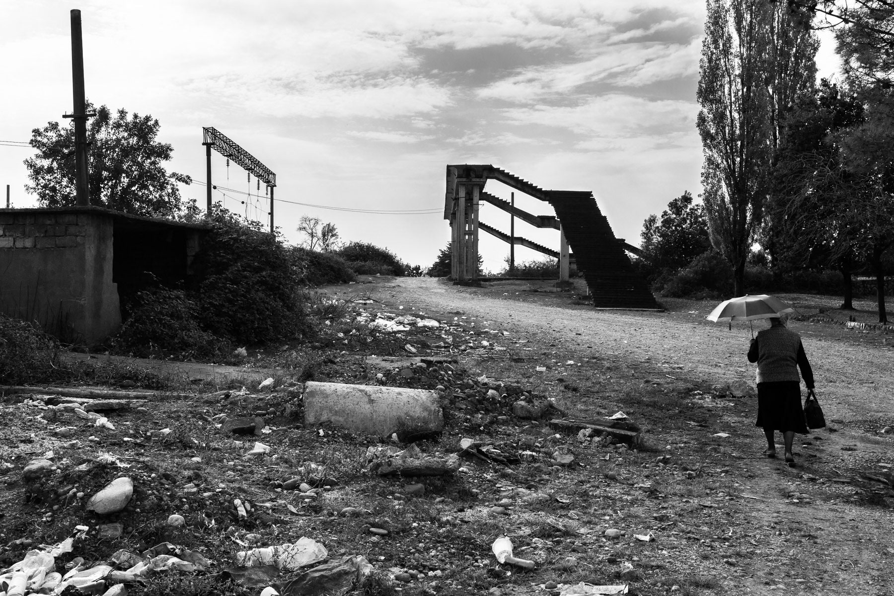 Outskirts of Gali. The railway line between Georgia and Abkhazia, discontinued since the war in the beginning of the nineties, Abkhazia, October 2013