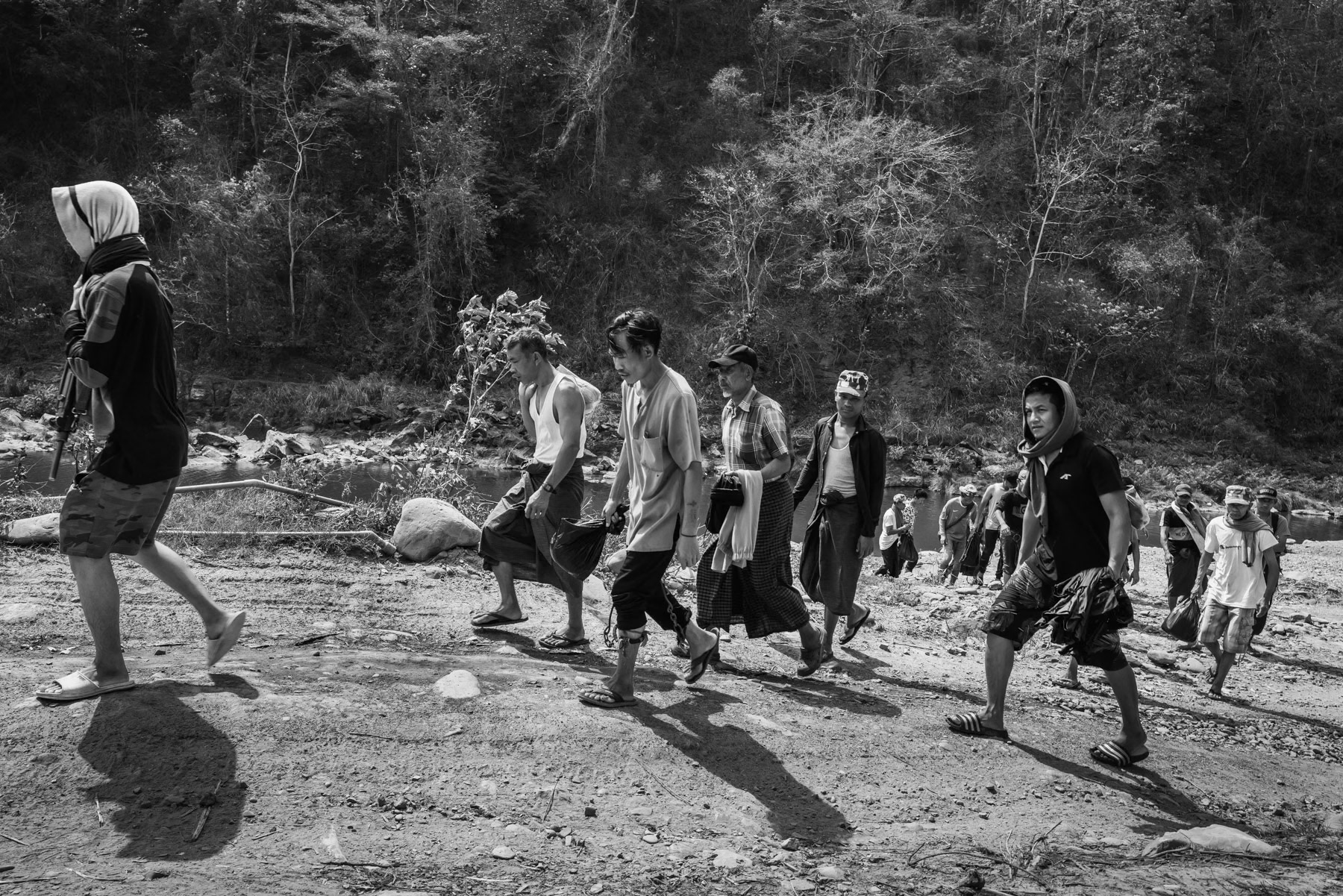 Prisoners of war (POW) captured during recent operations in Chin State. Contrary to the Myanmar military that executes prisoners the Chin National Army provides them shelter and food and follows the Geneva conventions related to POW. Camp Victoria, Chin State, Myanmar, April 2024