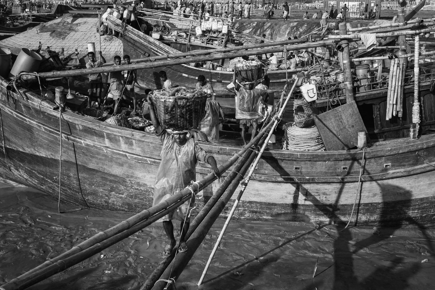 Porters unloading fish, Sadarghat area in Chittagong, Bangladesh, October 2014