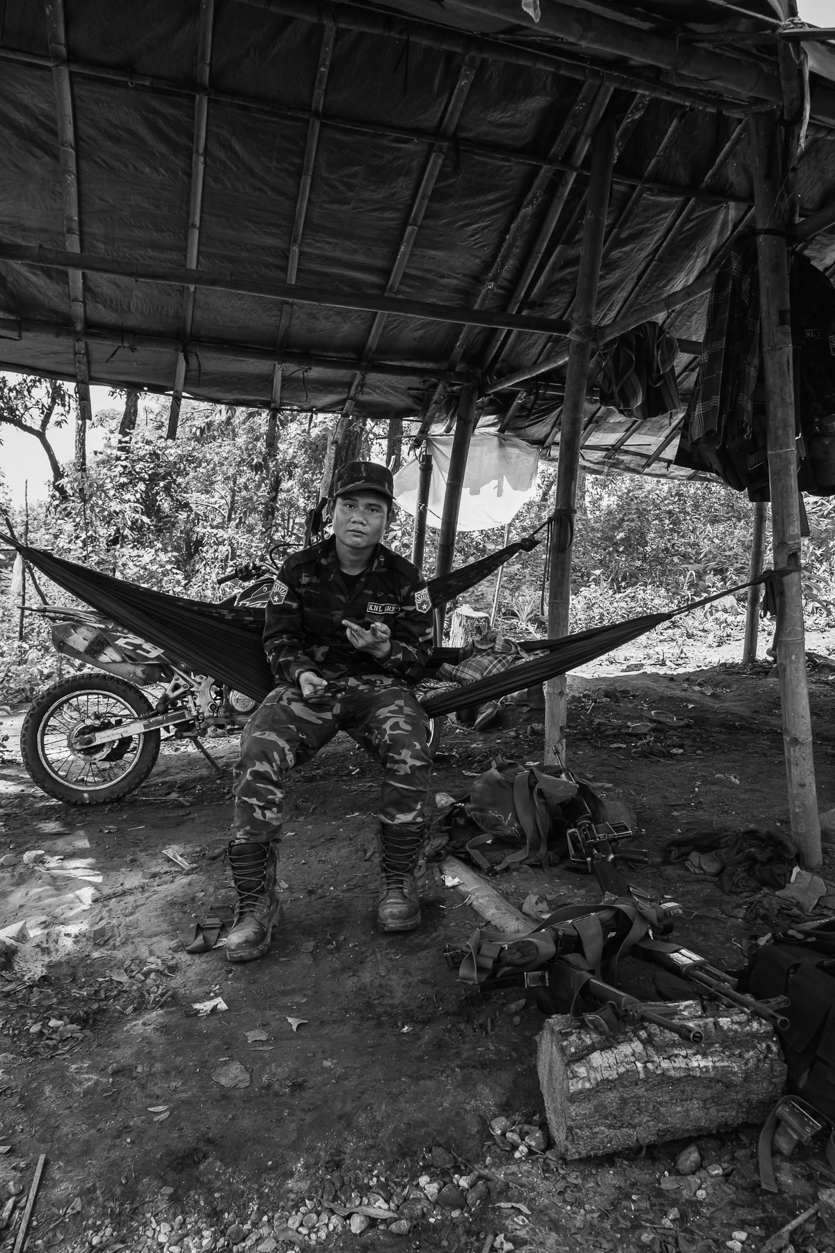 KNLA soldier near a frontline position. Karen State, Myanmar, September 2024