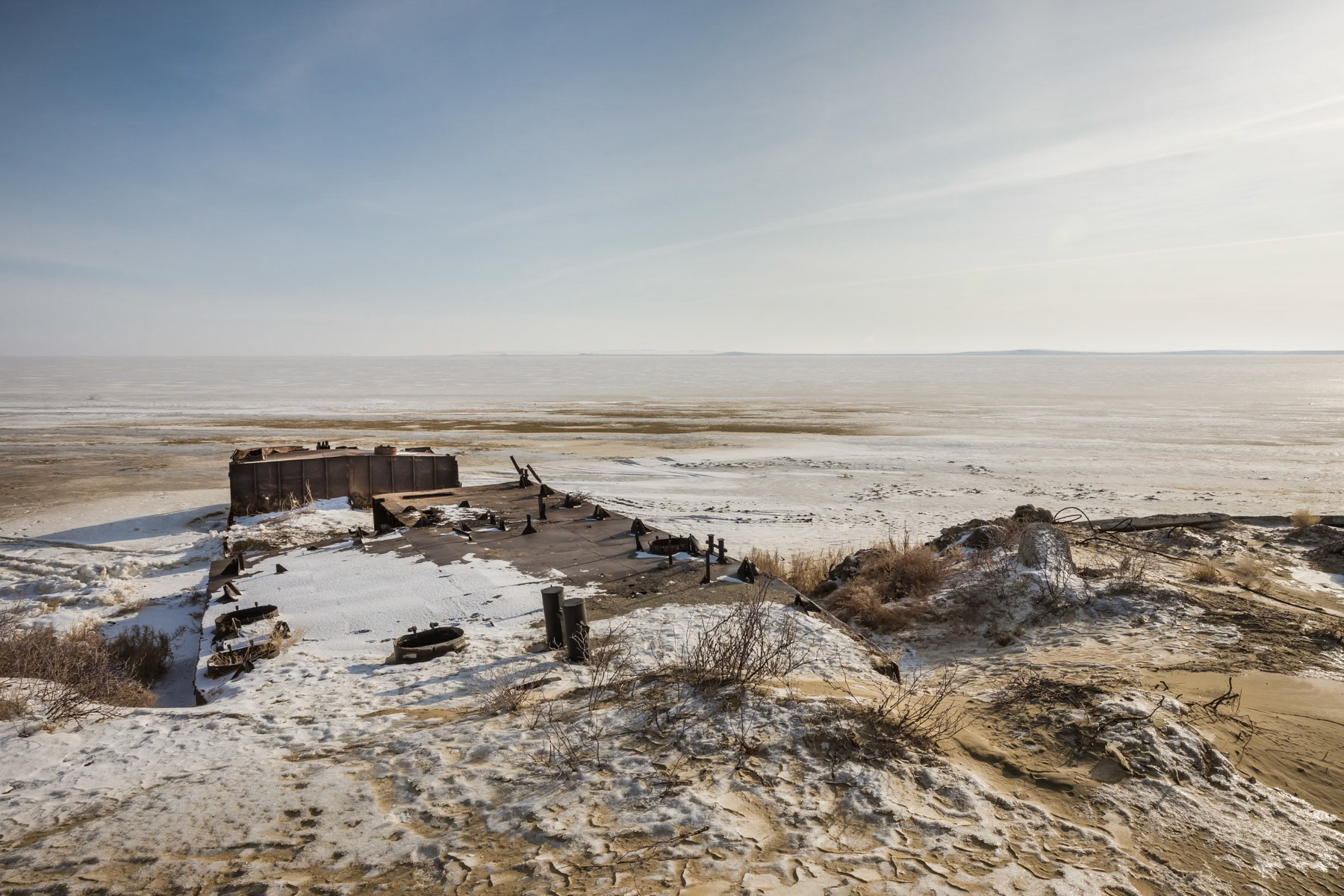 Stranded shipwreck in the Aral Sea, Kazakhstan, January 2019