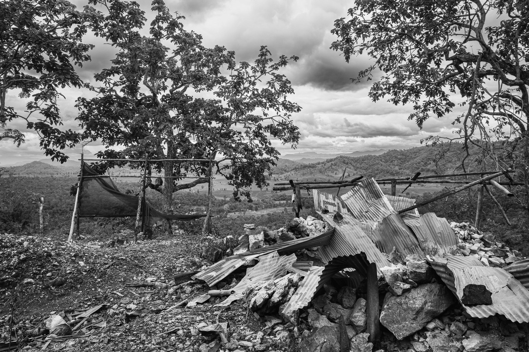 The remnants of a Junta military base at Kanele, partly set ablaze and destroyed during its capture by the KNLA on May 28, 2025. Karen State, Myanmar