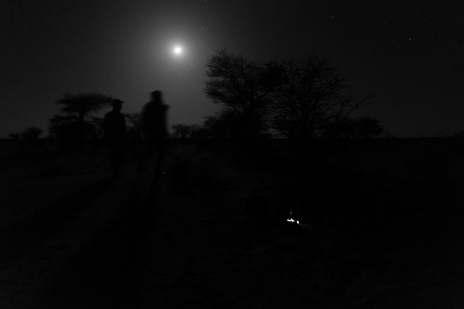 Sahrawi soldiers arriving at night in a military active zone of the 2nd military region of the liberated territories of the Sahrawi Arab Democratic Republic (SADR). Frontline area near Mahbez, Western Sahara, October 2021