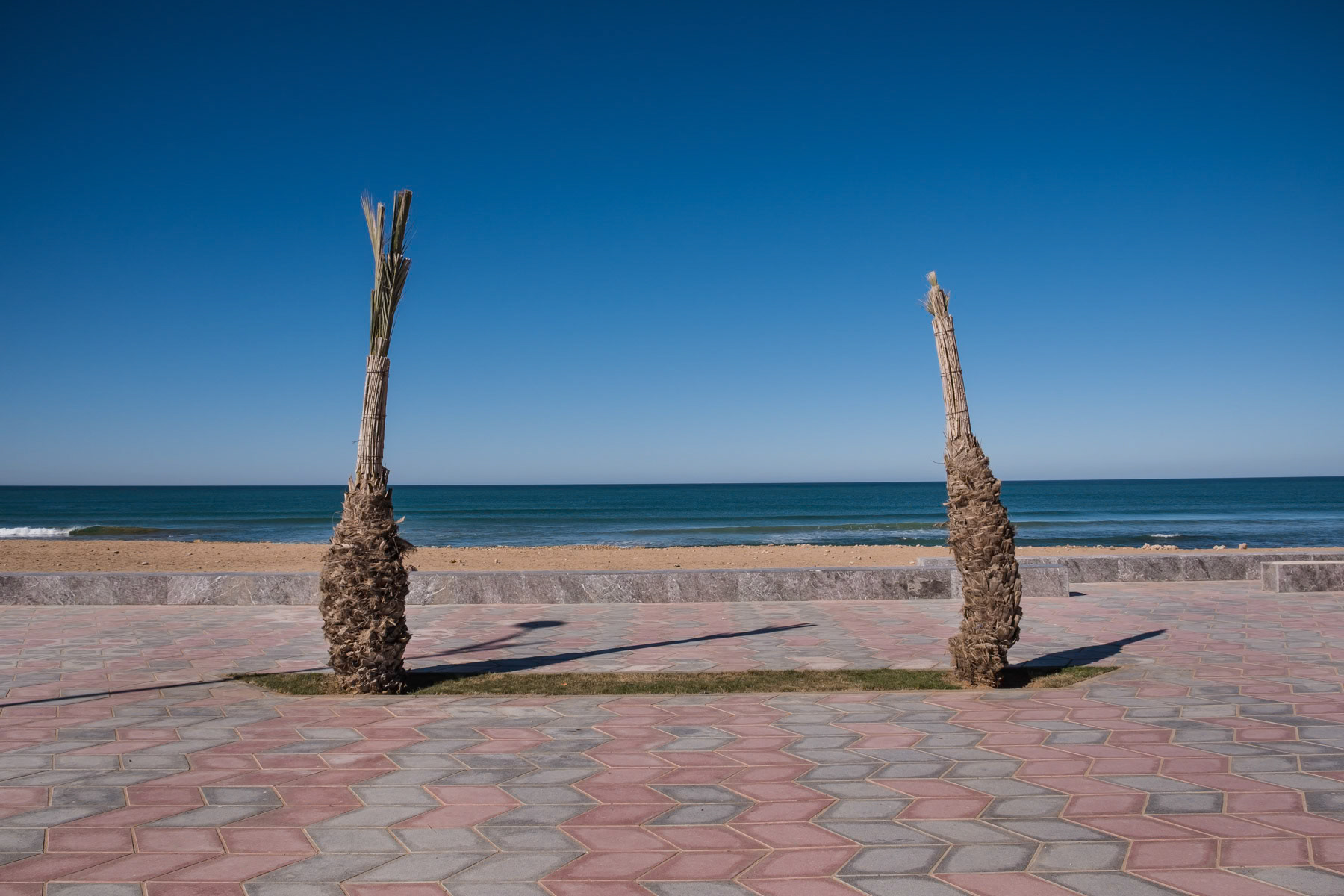 Newly built infrastructure along Foum El Oued beach in the disputed territory of the Western Sahara, December 2018