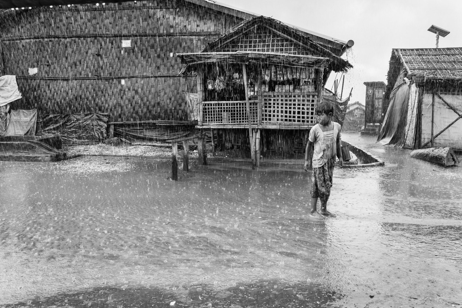 Dar Paing camp for internally displaced Rohingya, established in 2012 after the waves of inter community violence in Rakhine State. Although called IDP camps, the population has been forcibly moved in them and have no possibility of leaving them, creating de-facto open air prisons. Sittwe township, Myanmar, September 2015.