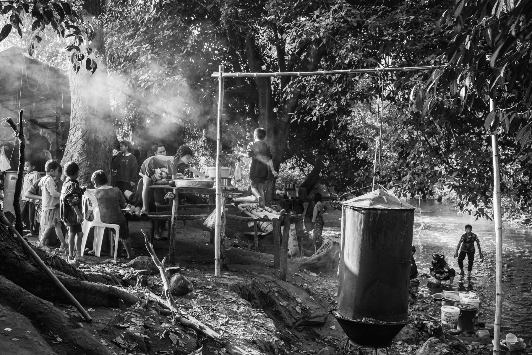 Karen children having breakfast before school. Htee Baw Kaw, Karen State, Myanmar, January 2024