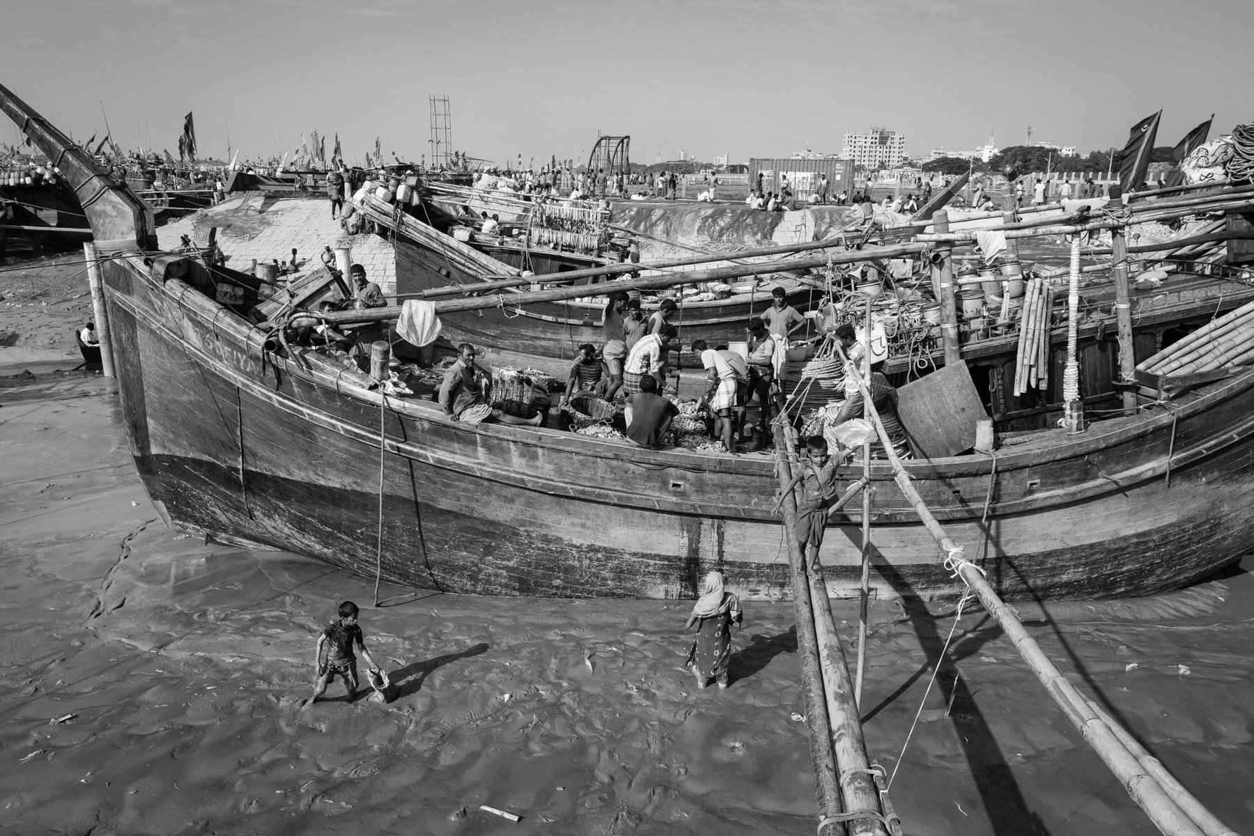 Morning scene at the fishing port of Chittagong, Bangladesh, October 2014