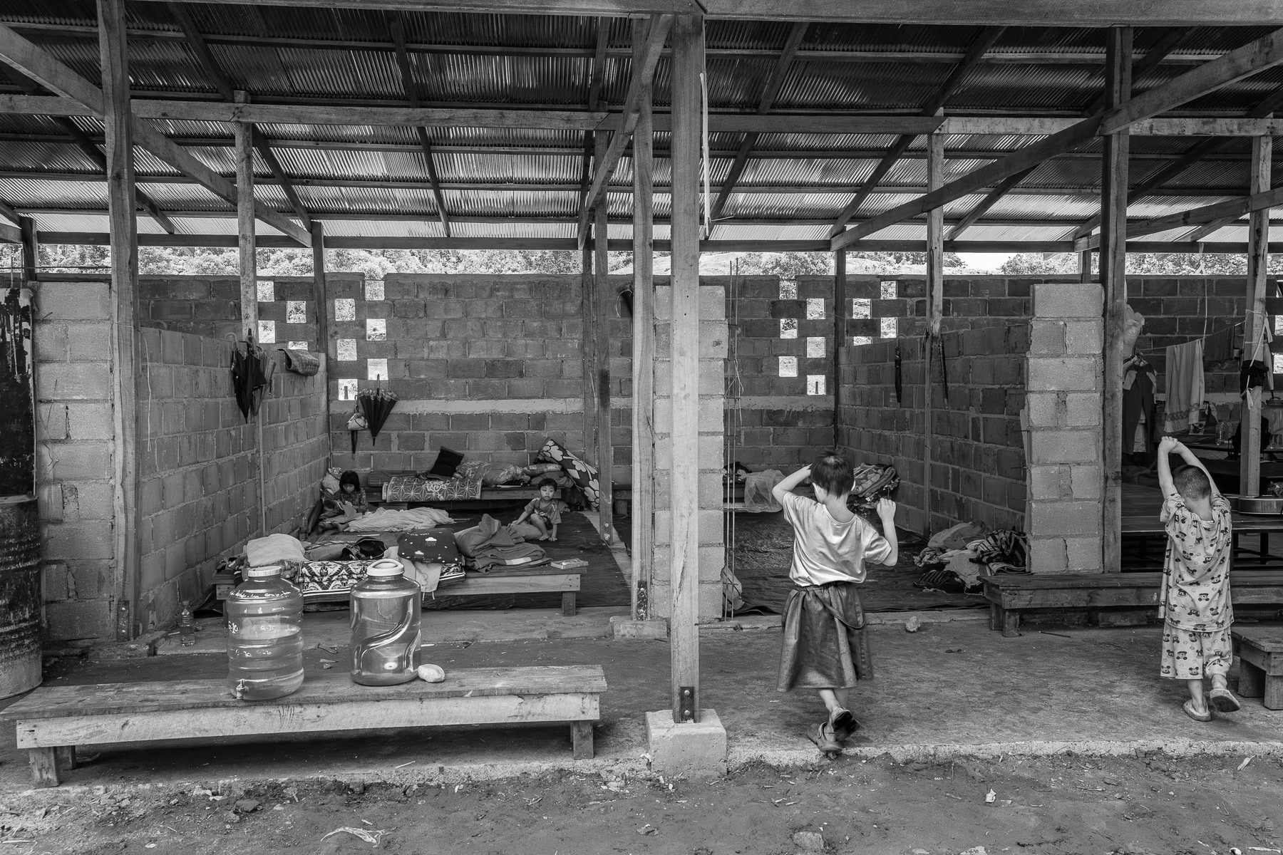 School under contruction, children's education continues here, in a school relocated close to the Thai border to escape airstrikes. Schools and clinics are tragically and systematically targeted by the military regime in revolutionary-controlled territories. Htee Baw Kaw, Karen State, Myanmar, May 2025