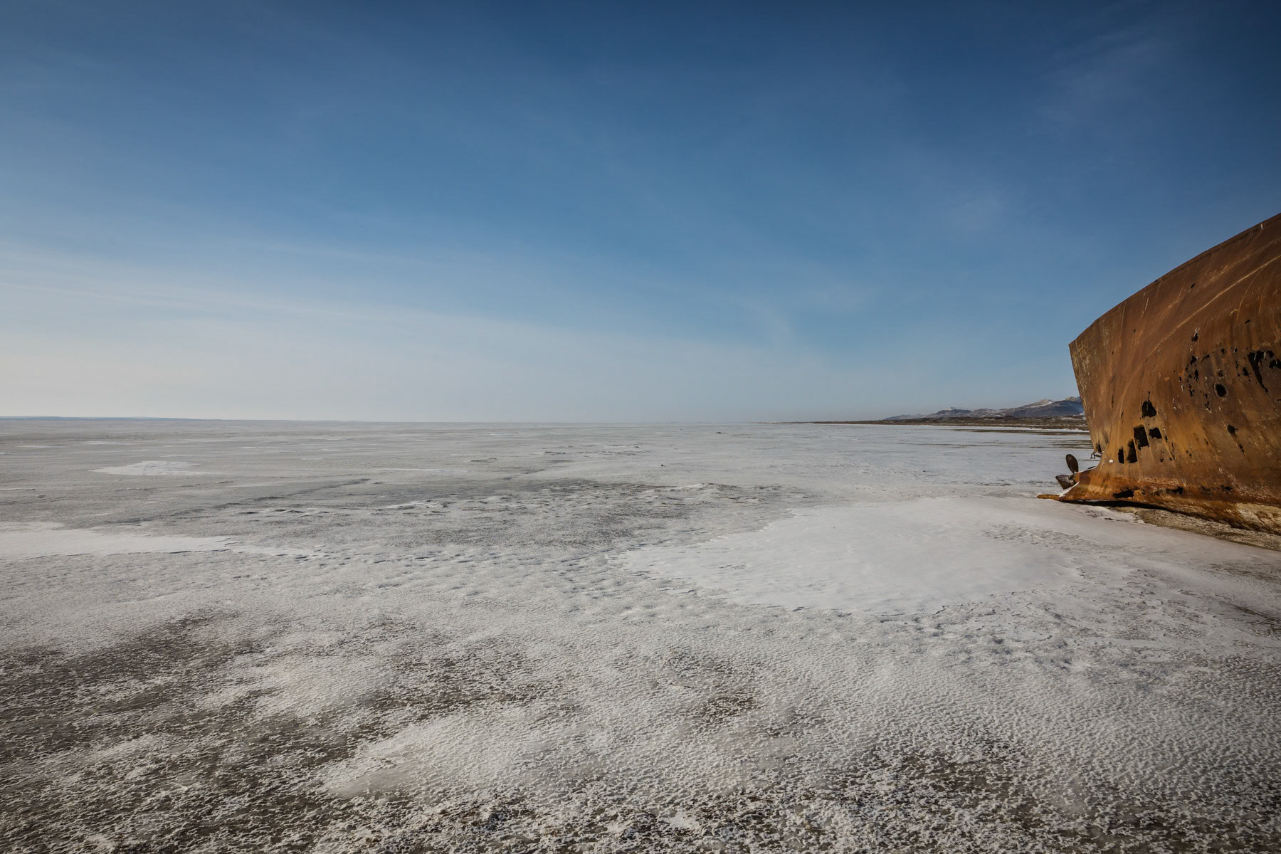Stranded shipwreck in the Aral Sea, Kazakhstan, January 2019