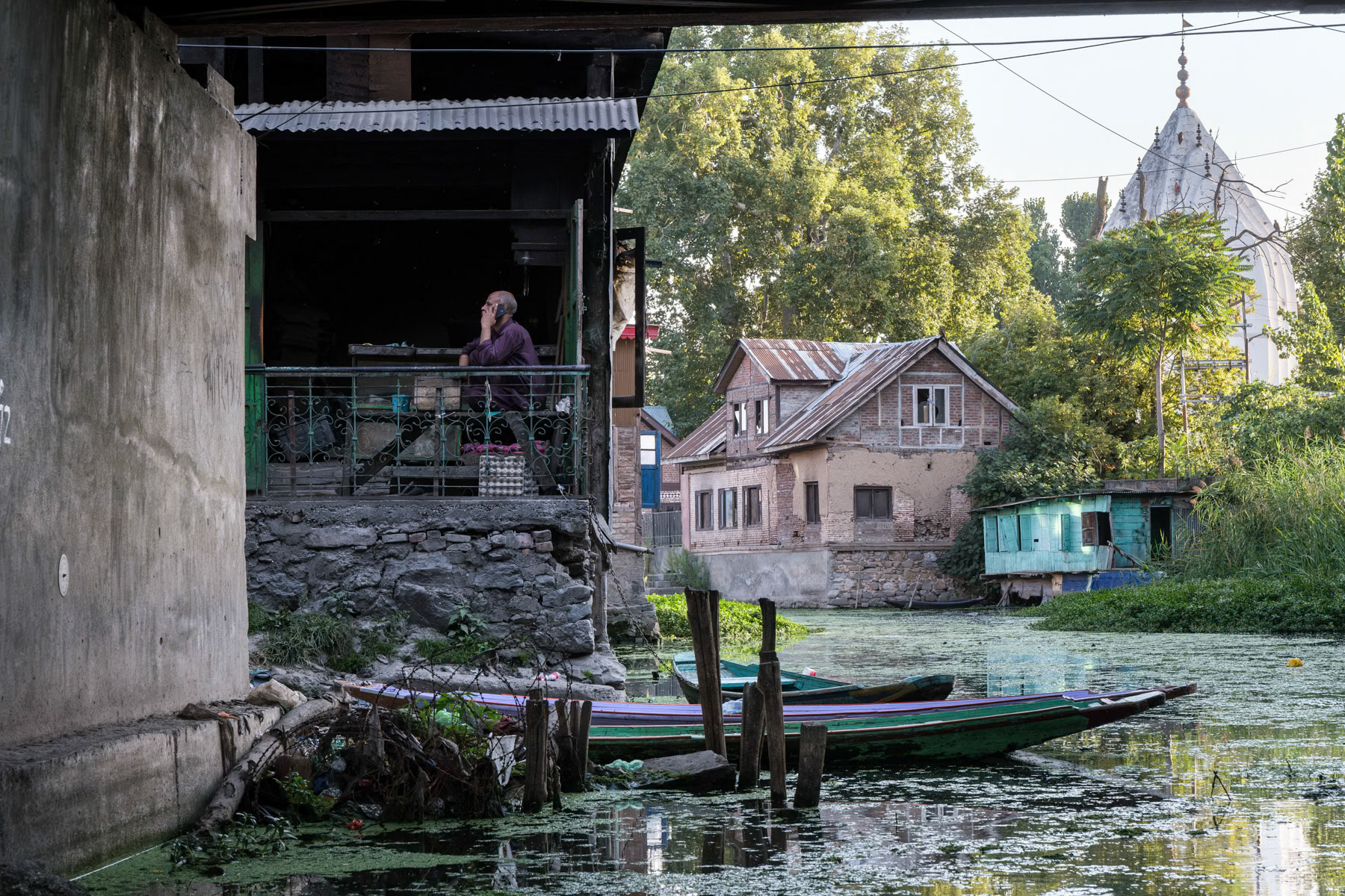 A neighbourhood in Srinager built around the back waters of Lake Dal, Kashmir, India, September 2023