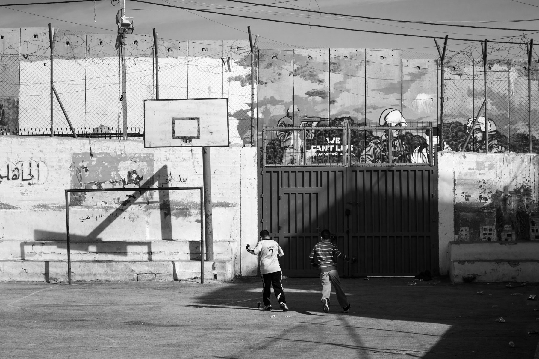 Children playing football at the UNWRA school of Aida refugee camp in Bethlehem, Palestine, November 2013