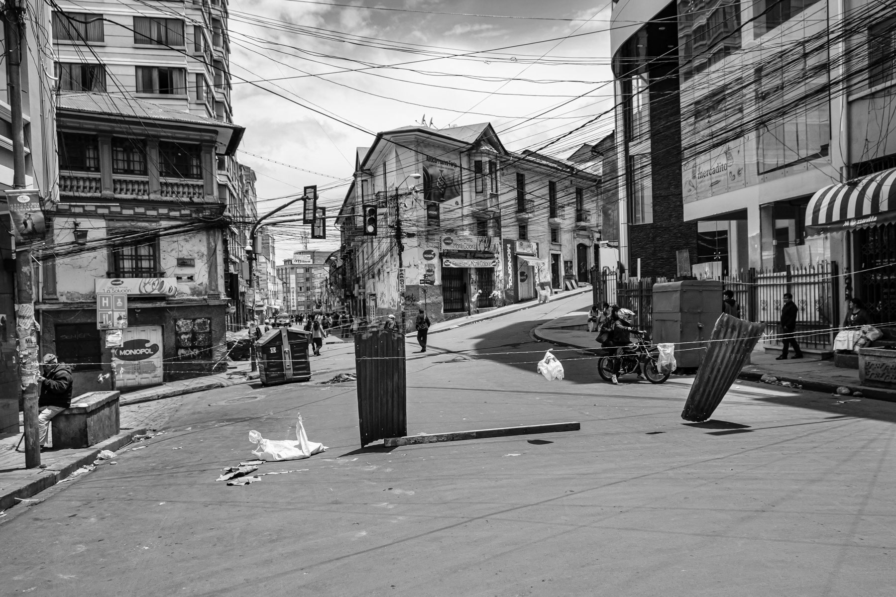 Improvised barricade during demonstrations against Evo Morales, the President of Bolivia. La Paz, Bolivia, November 2019