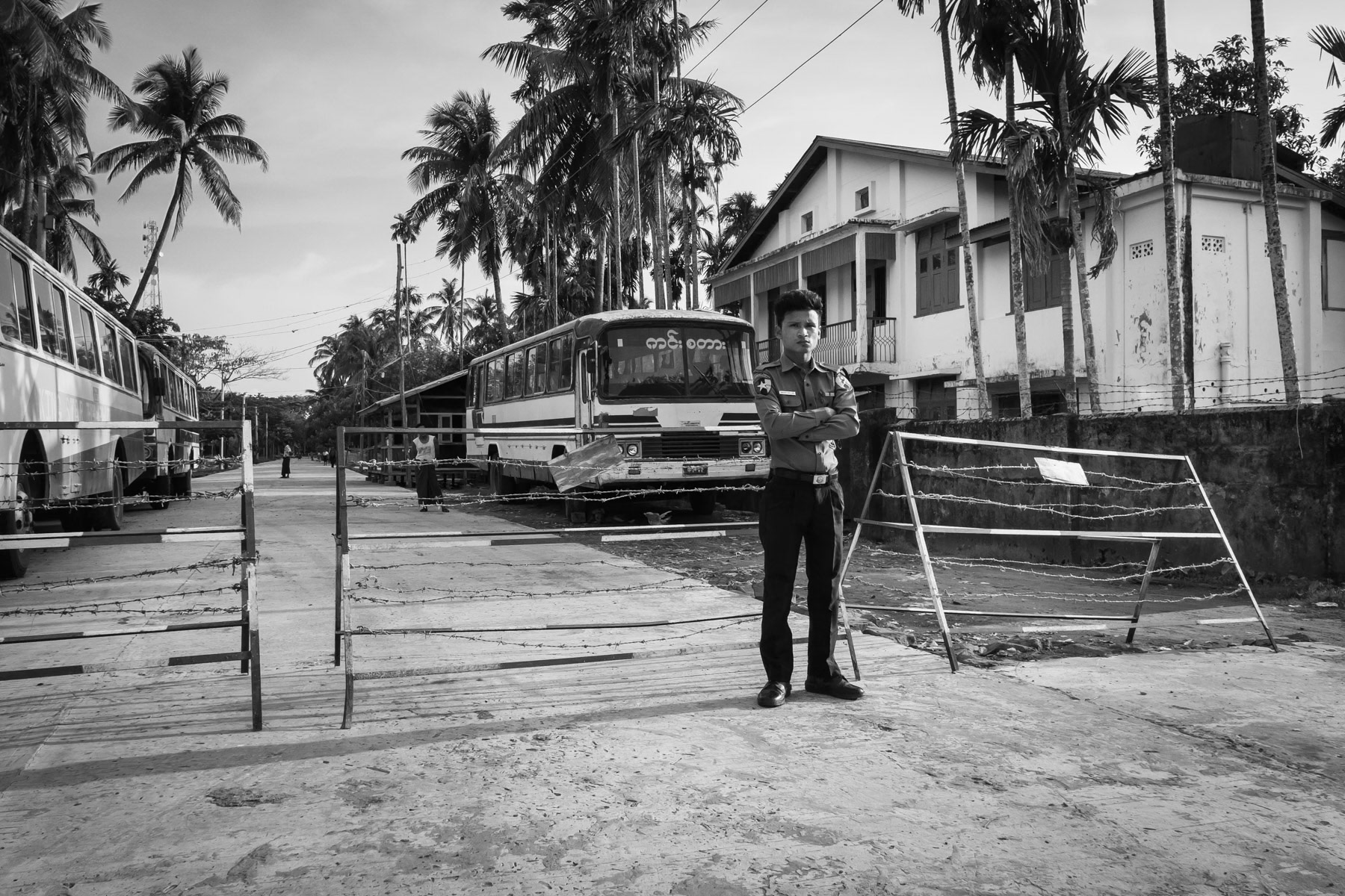 One of the accesses to the fully sealed off Rohingya gettho of Aung Mingalar in Sittwe. The Rohingya population is not allowed to leave that part of town since the inter ethnic violence of 2012 and live in a de-facto concentration camp. The State capital of Rakhine, Sittwe, Myanmar, June 2016