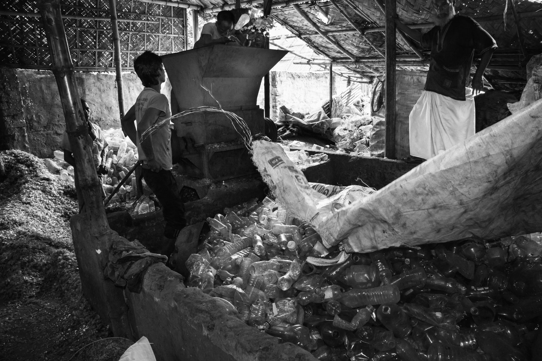 Recycling plant for plastic bottles, Hazaribagh suburb of Dhaka, Bangladesh, October 2014
