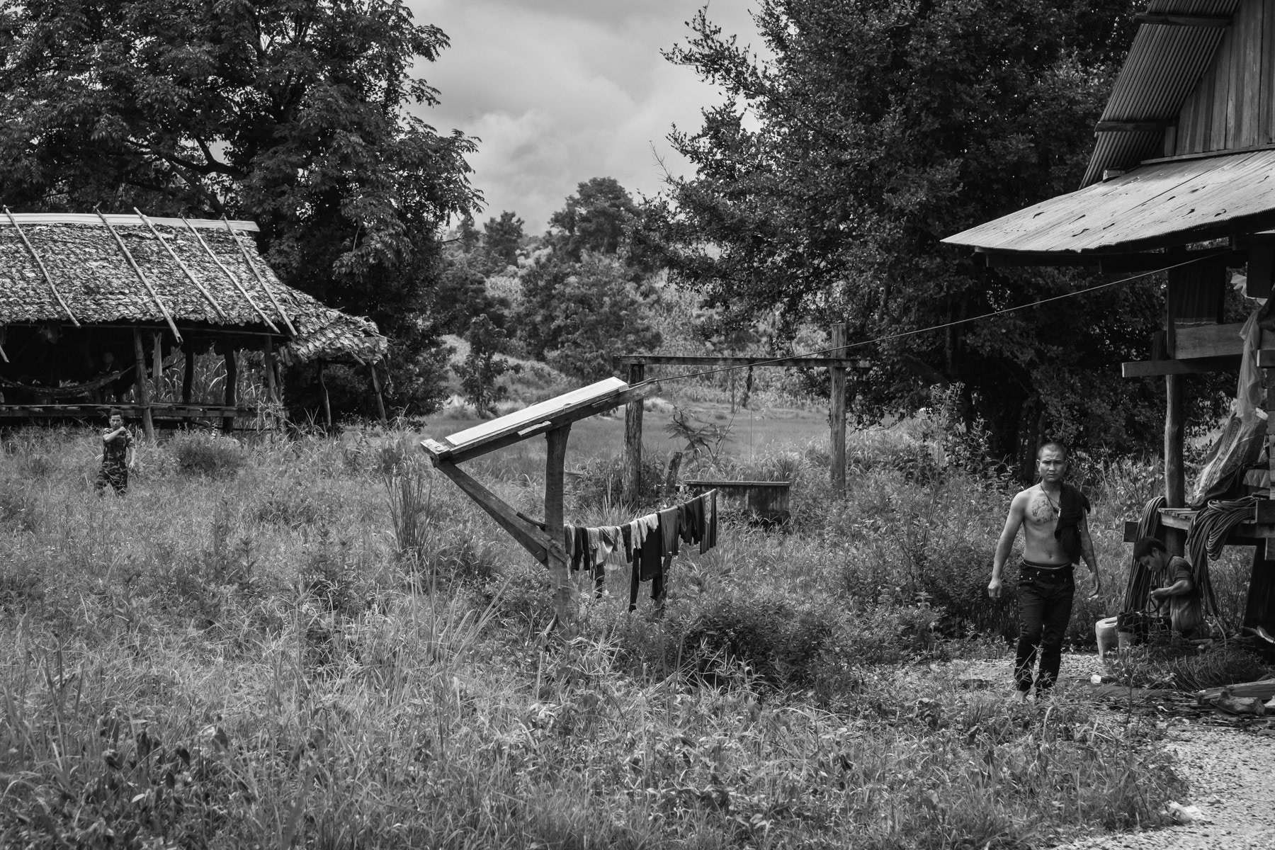 Soldiers of the Democratic Karen Buddhist Army, one of the many ethnic armed groups involved in the armed uprising against the military dictatorship. Outpost near the front line in Walay, Kayin State, Myanmar, October 2023