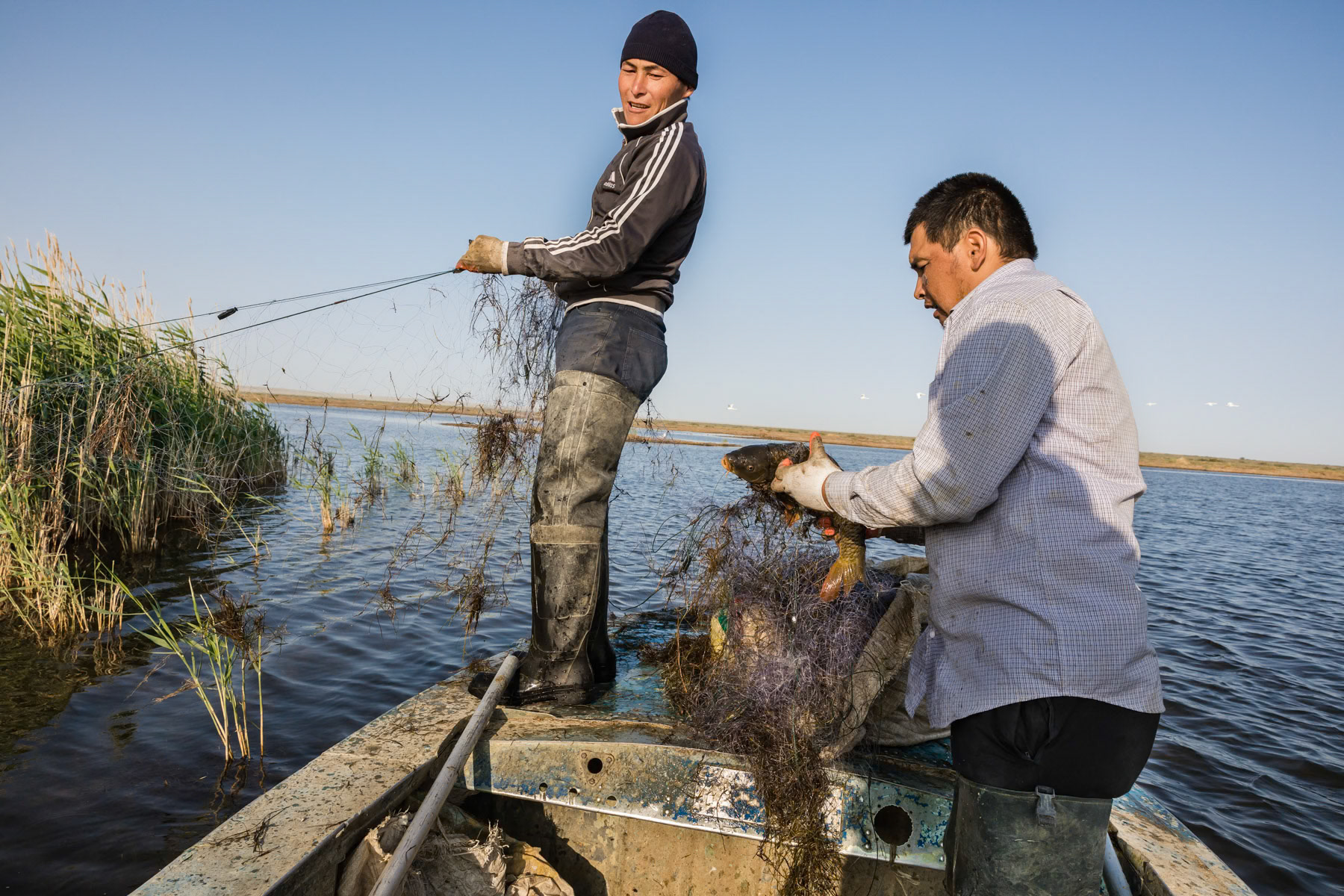 Fishermen at work in the Aral Sea, Kazakhstan, June 2019