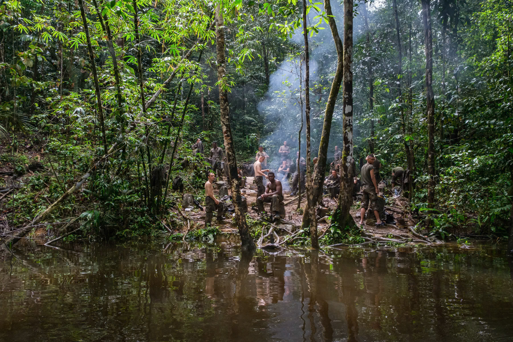 French Legion military camp in the tropical rainforest, part of the Amazonian ecosystem. Regina, French Guyana, March 2022