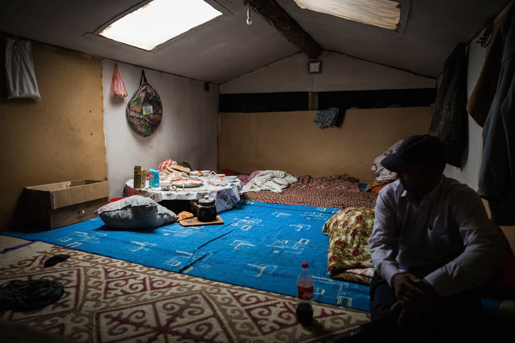 Underground shelter for fishermen used to store things and rest in the summer and to live several days in the winter when road conditions are too difficult and when the ice season starts. Tastubek, Aral Sea, Kazakhstan, June 2019