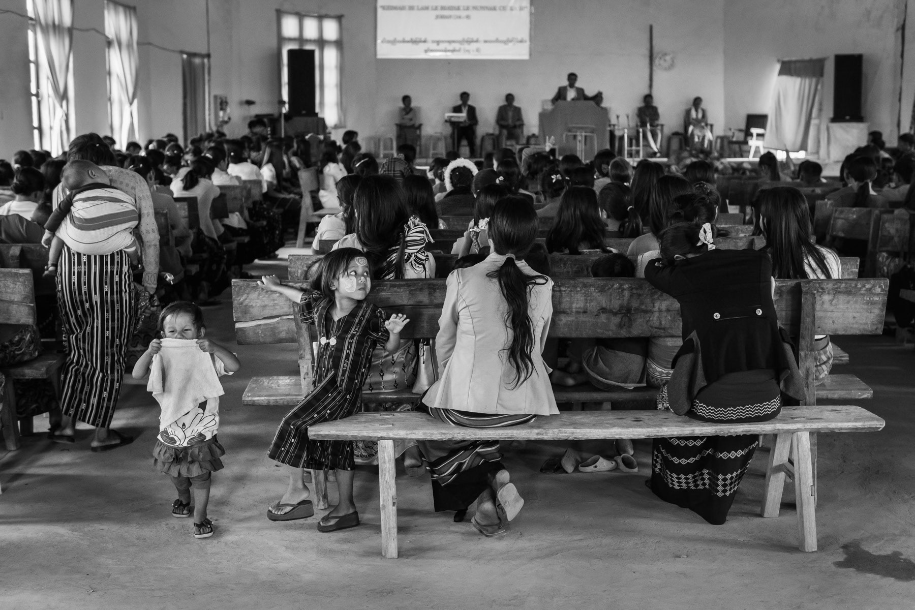 Hnaring baptist church sunday service. Lautu region, Chin State, Myanmar, September 2022